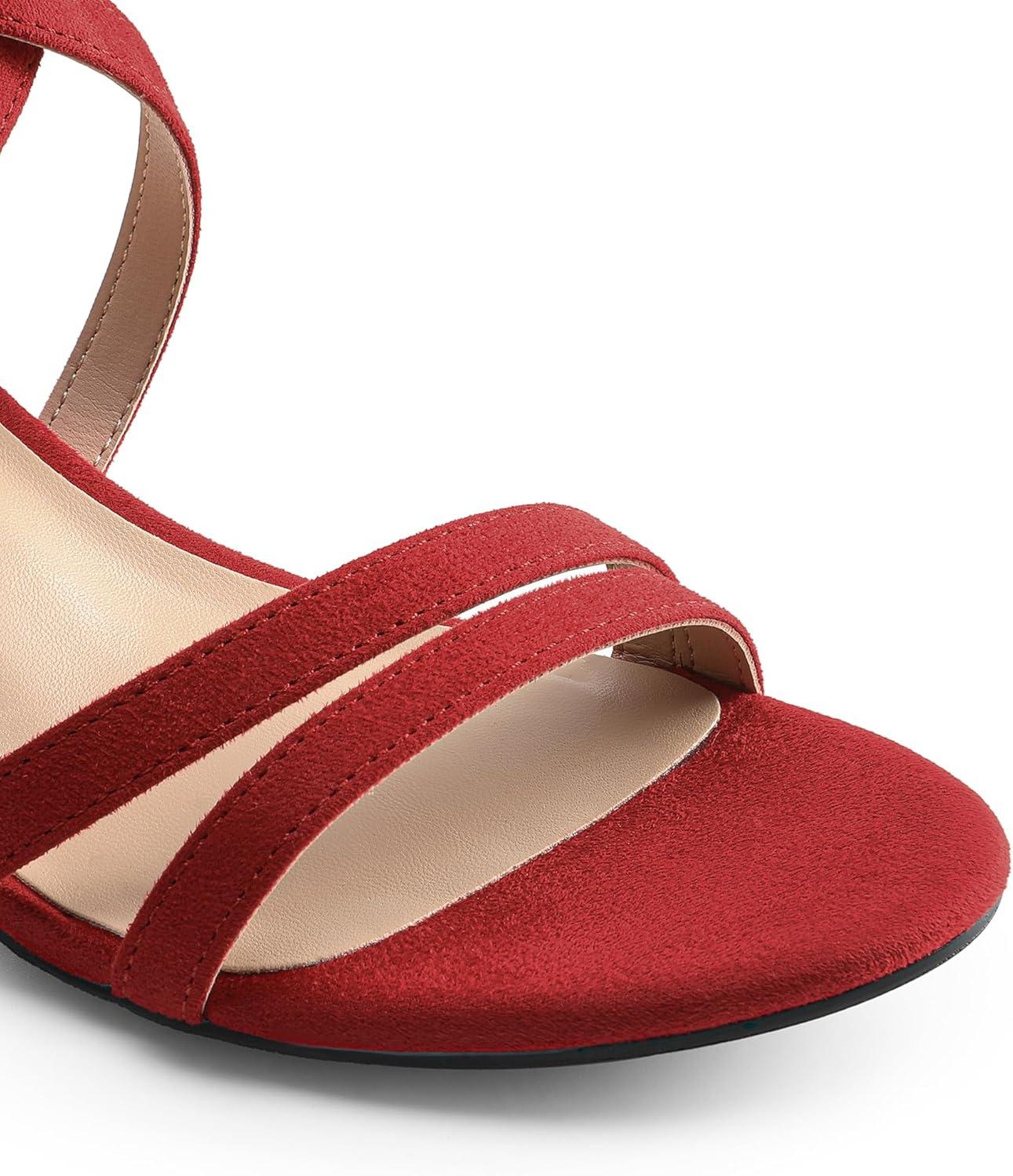 imageDREAM PAIRS Womens Ankle Strap Low Chunky Heels Open Toe Blocked Strappy Sandals Dress Shoes for Wedding Bridal PartyRed