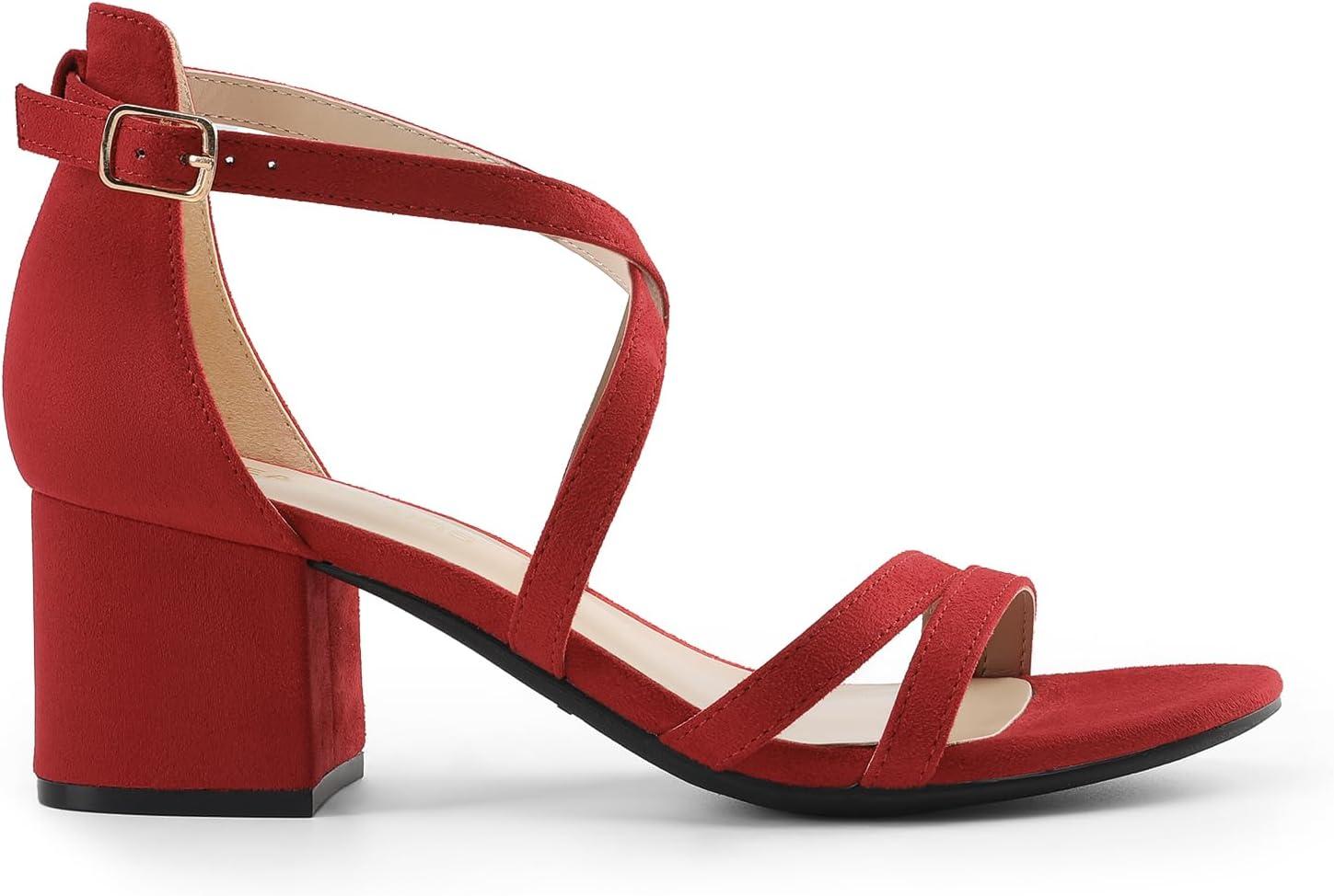 imageDREAM PAIRS Womens Ankle Strap Low Chunky Heels Open Toe Blocked Strappy Sandals Dress Shoes for Wedding Bridal PartyRed