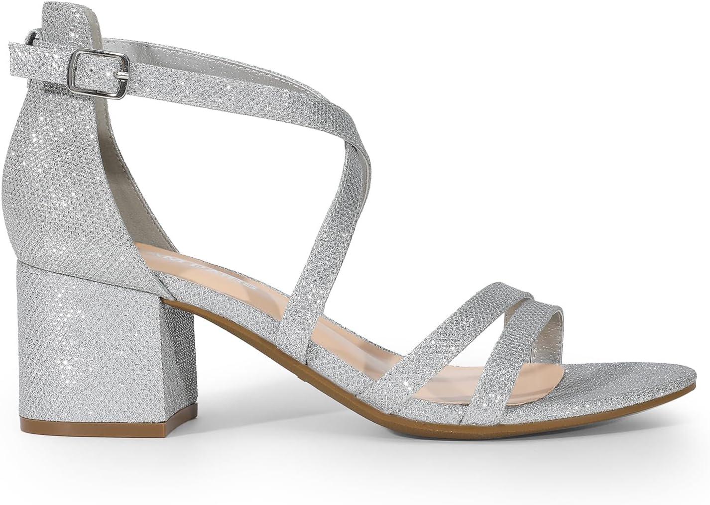 imageDREAM PAIRS Womens Ankle Strap Low Chunky Heels Open Toe Blocked Strappy Sandals Dress Shoes for Wedding Bridal PartySilver