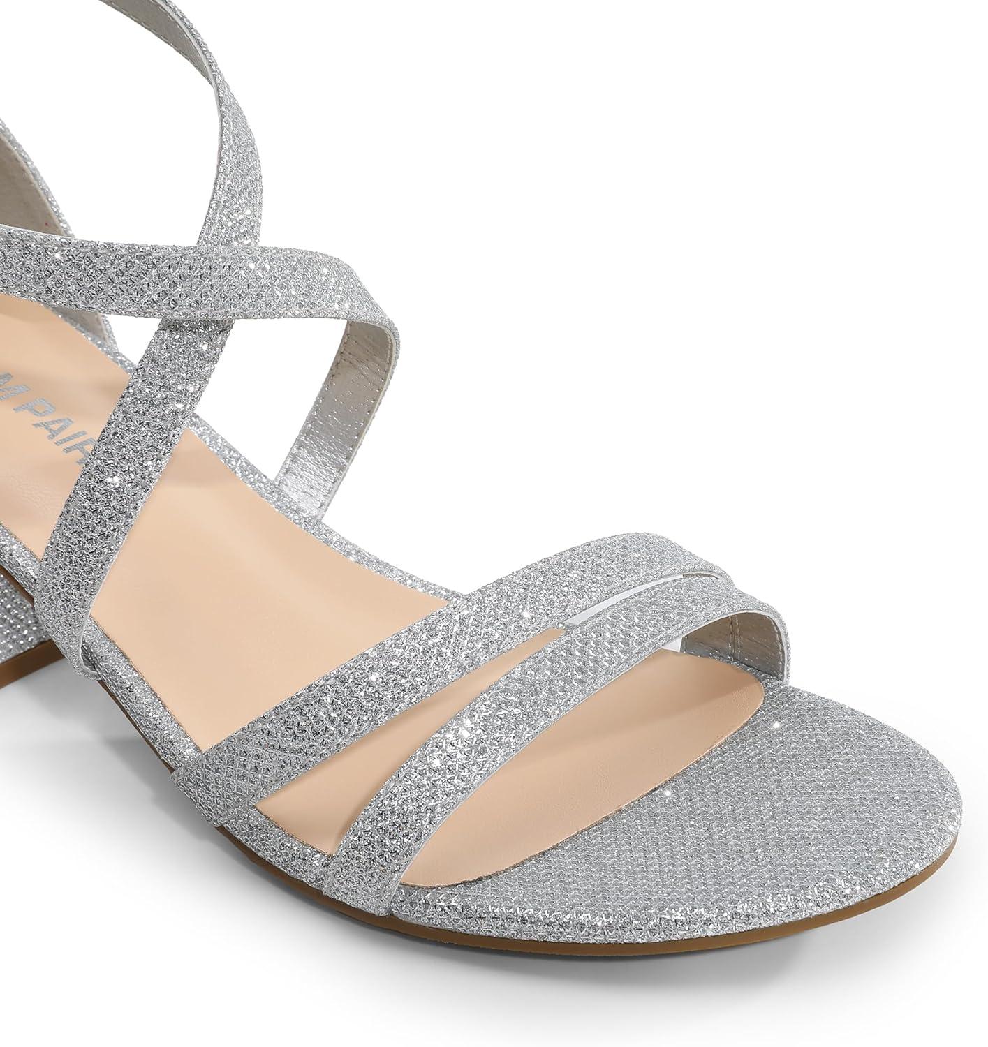 imageDREAM PAIRS Womens Ankle Strap Low Chunky Heels Open Toe Blocked Strappy Sandals Dress Shoes for Wedding Bridal PartySilver