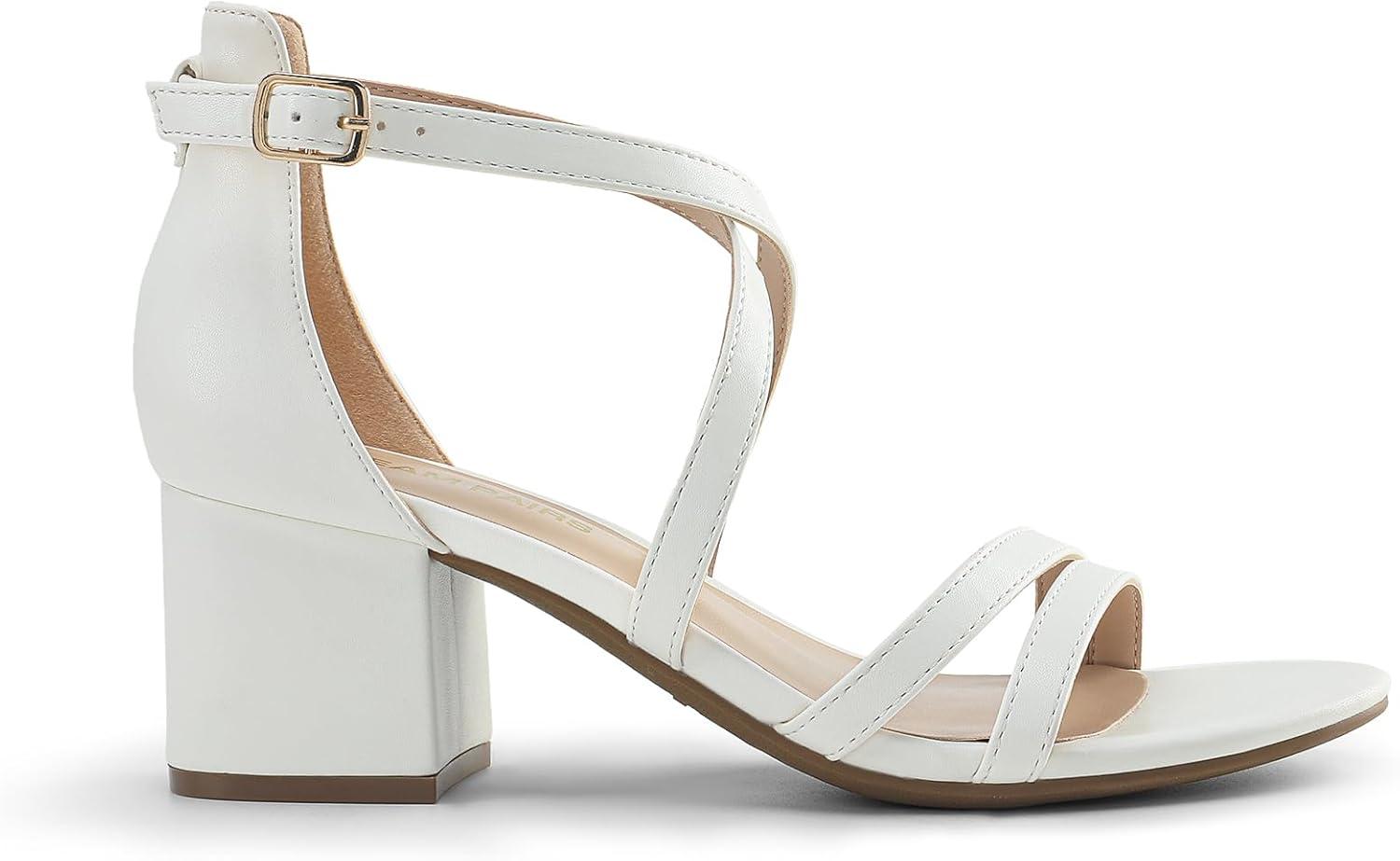 imageDREAM PAIRS Womens Ankle Strap Low Chunky Heels Open Toe Blocked Strappy Sandals Dress Shoes for Wedding Bridal PartyWhite