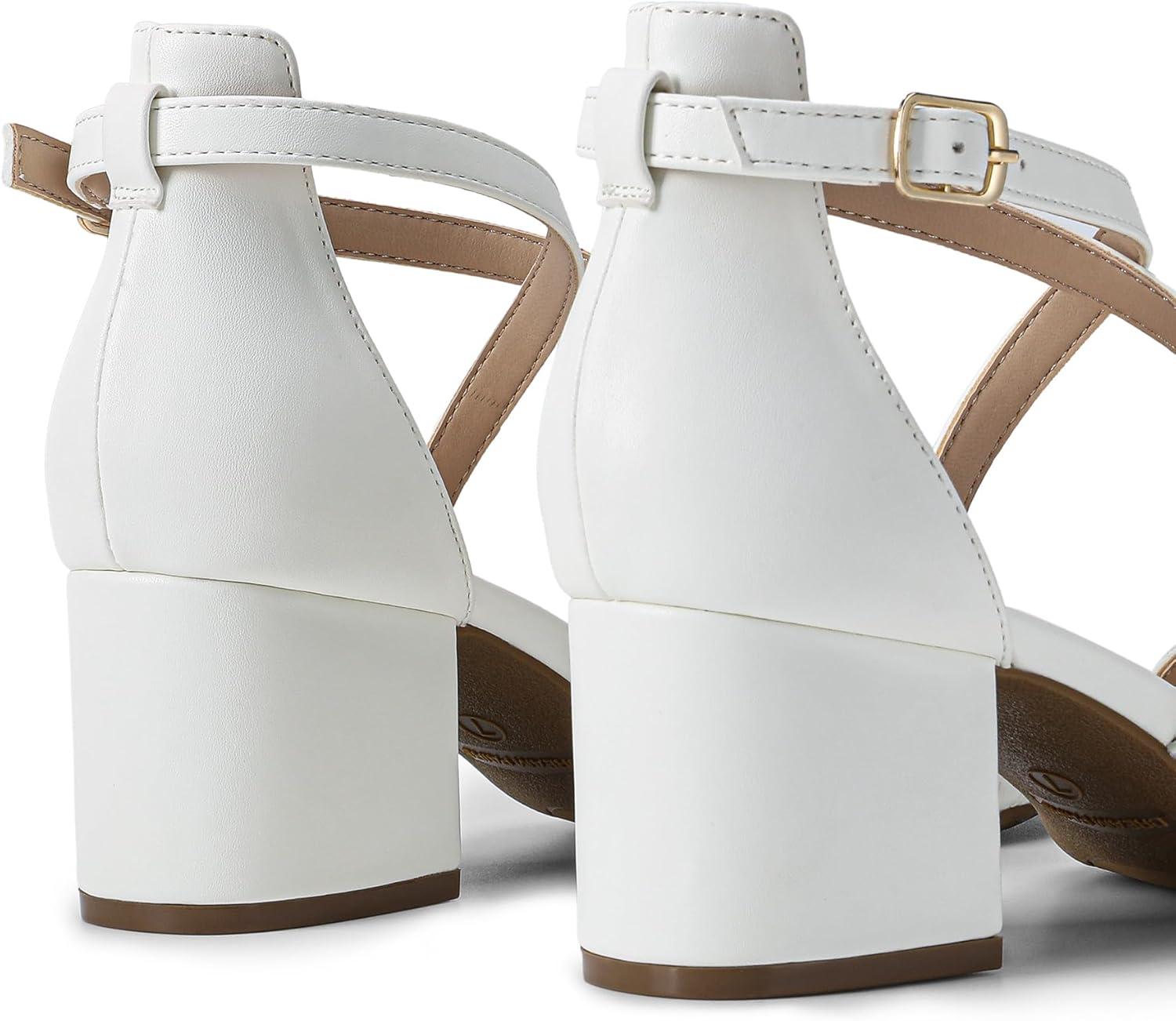 imageDREAM PAIRS Womens Ankle Strap Low Chunky Heels Open Toe Blocked Strappy Sandals Dress Shoes for Wedding Bridal PartyWhite