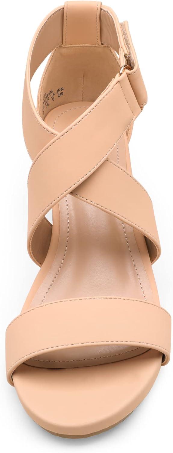 imageDREAM PAIRS Womens Ankle Strap Wedge Sandals Comfortable Open Toe Summer Dress ShoesNudeNubuck