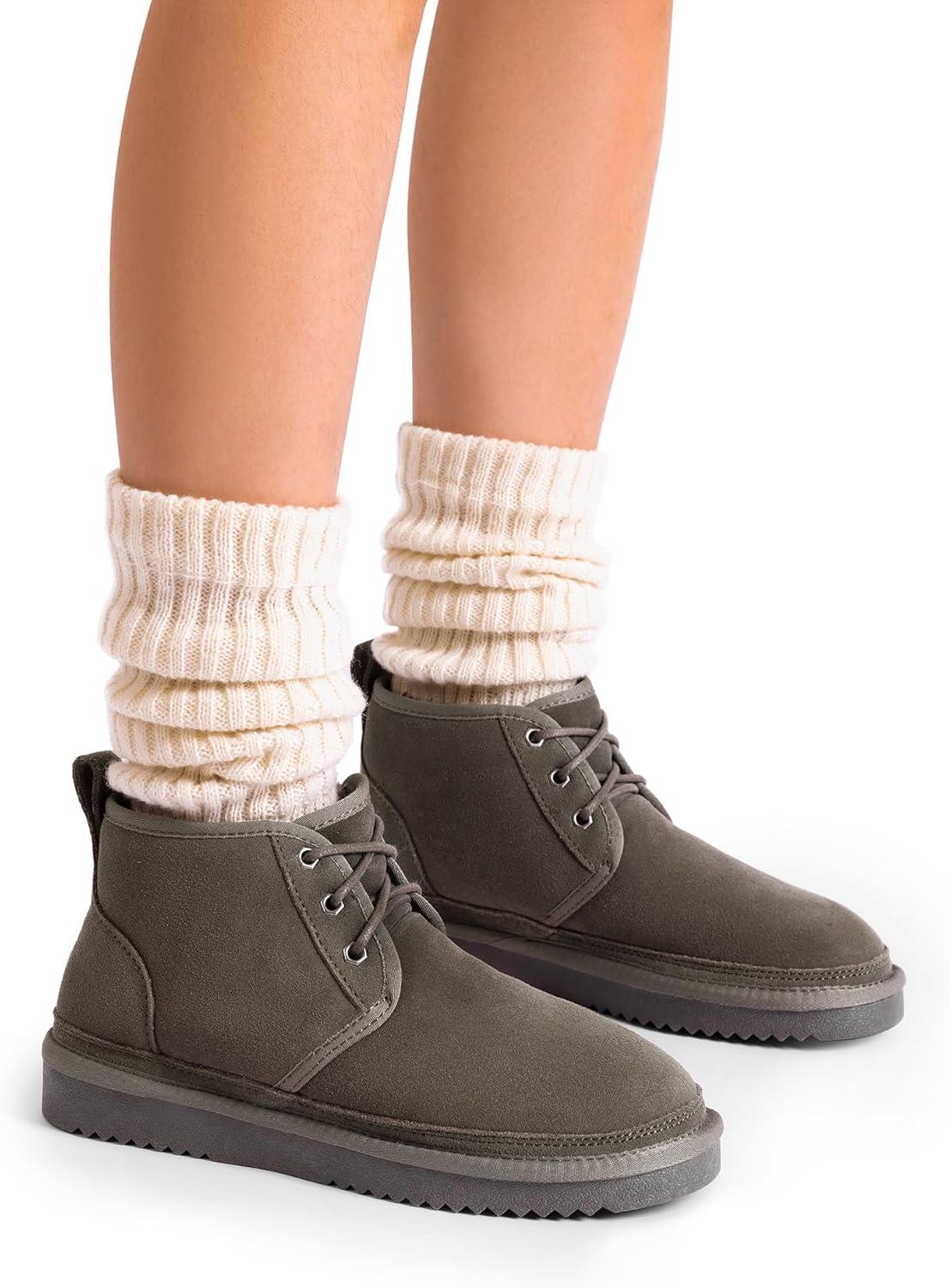 imageDREAM PAIRS Womens Ankle Winter Boots Genuine Suede Leather Faux Fur Lace Up Snow Warm Comfort Cozy Short Booties FuzzyGo Womens CozyTaupe