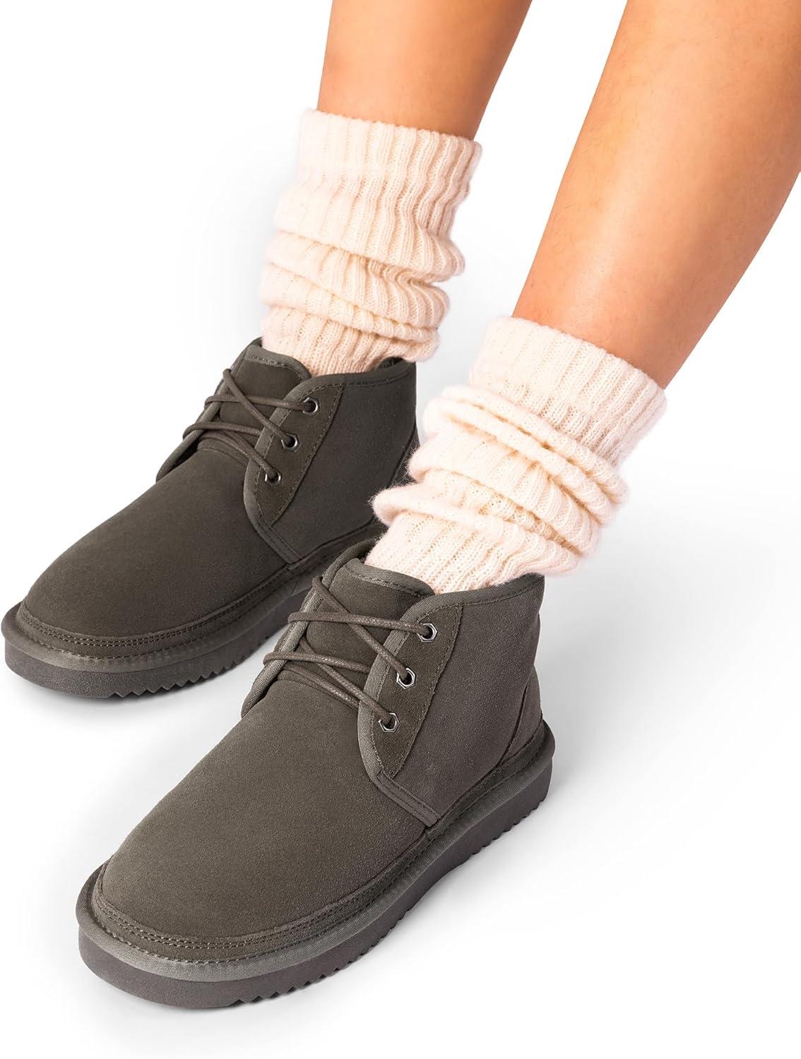 imageDREAM PAIRS Womens Ankle Winter Boots Genuine Suede Leather Faux Fur Lace Up Snow Warm Comfort Cozy Short Booties FuzzyGo Womens CozyTaupe