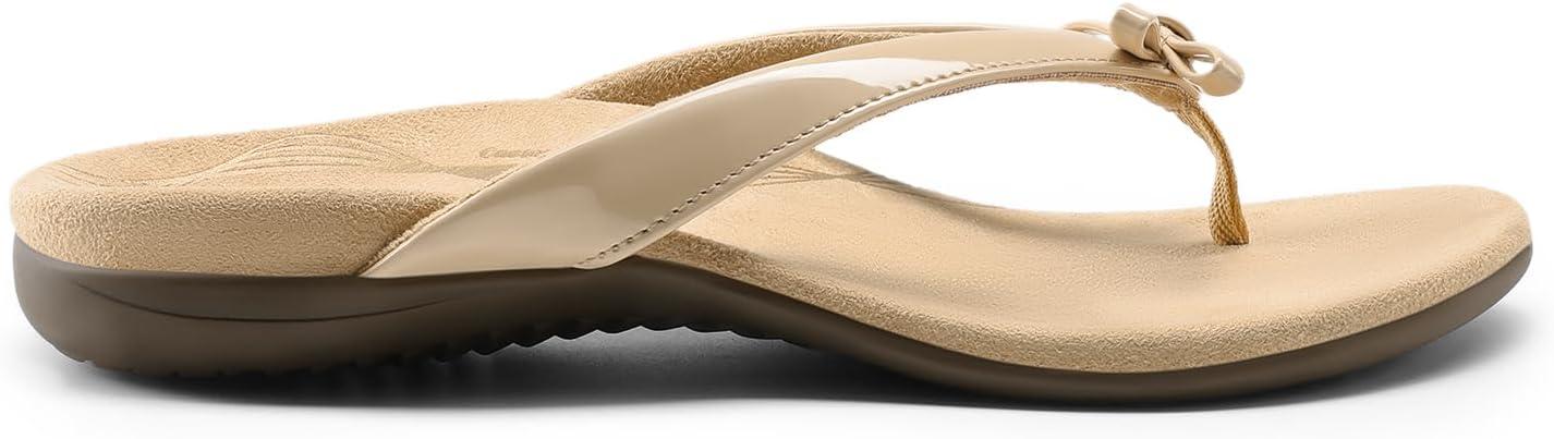 imageDREAM PAIRS Womens Arch Support Flip Flops Comfortable Dressy Orthopedic Thong Sandals Slides with Bow for Walking Summer VacationNude