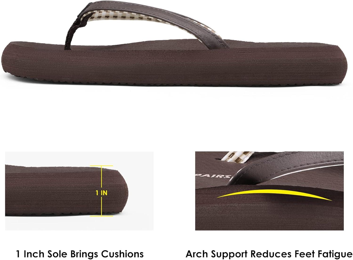 imageDREAM PAIRS Womens Arch Support Flip Flops Comfortable Soft Cushion Thong Sandals for Summer Beach Daily Casual WearBrown