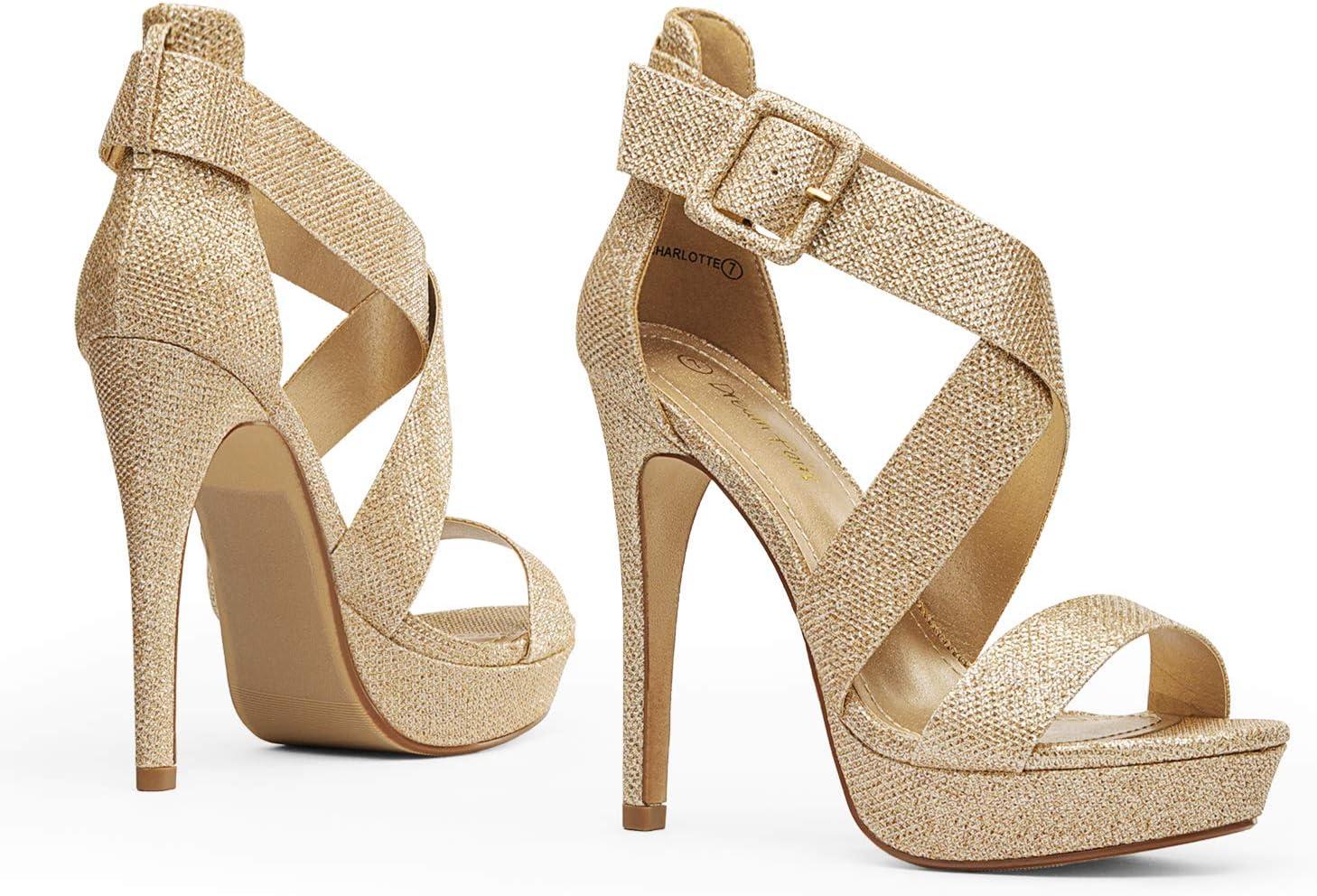 imageDREAM PAIRS Womens Baby Blue Suede Cross Strap Open Toe High Stilettos Party Pump Platform Heel Sandal CGoldGlitter 8 Charlotte