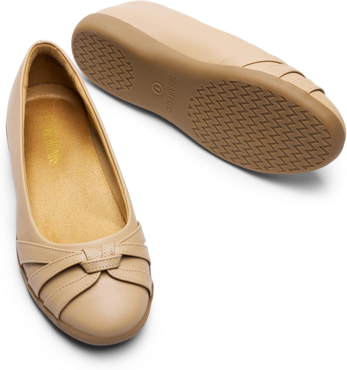 imageDREAM PAIRS Womens Ballet Flats Comfortable Round Toe Slip on Dressy Work Office Shoes with Arch SupportNude