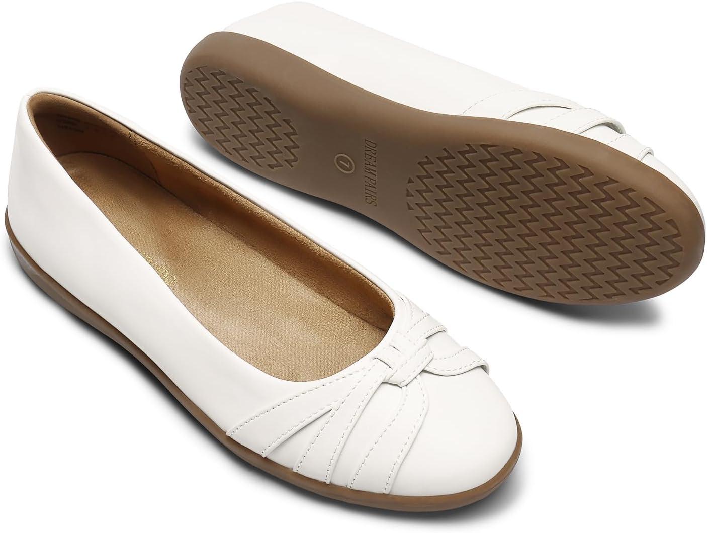 imageDREAM PAIRS Womens Ballet Flats Comfortable Round Toe Slip on Dressy Work Office Shoes with Arch SupportWhite