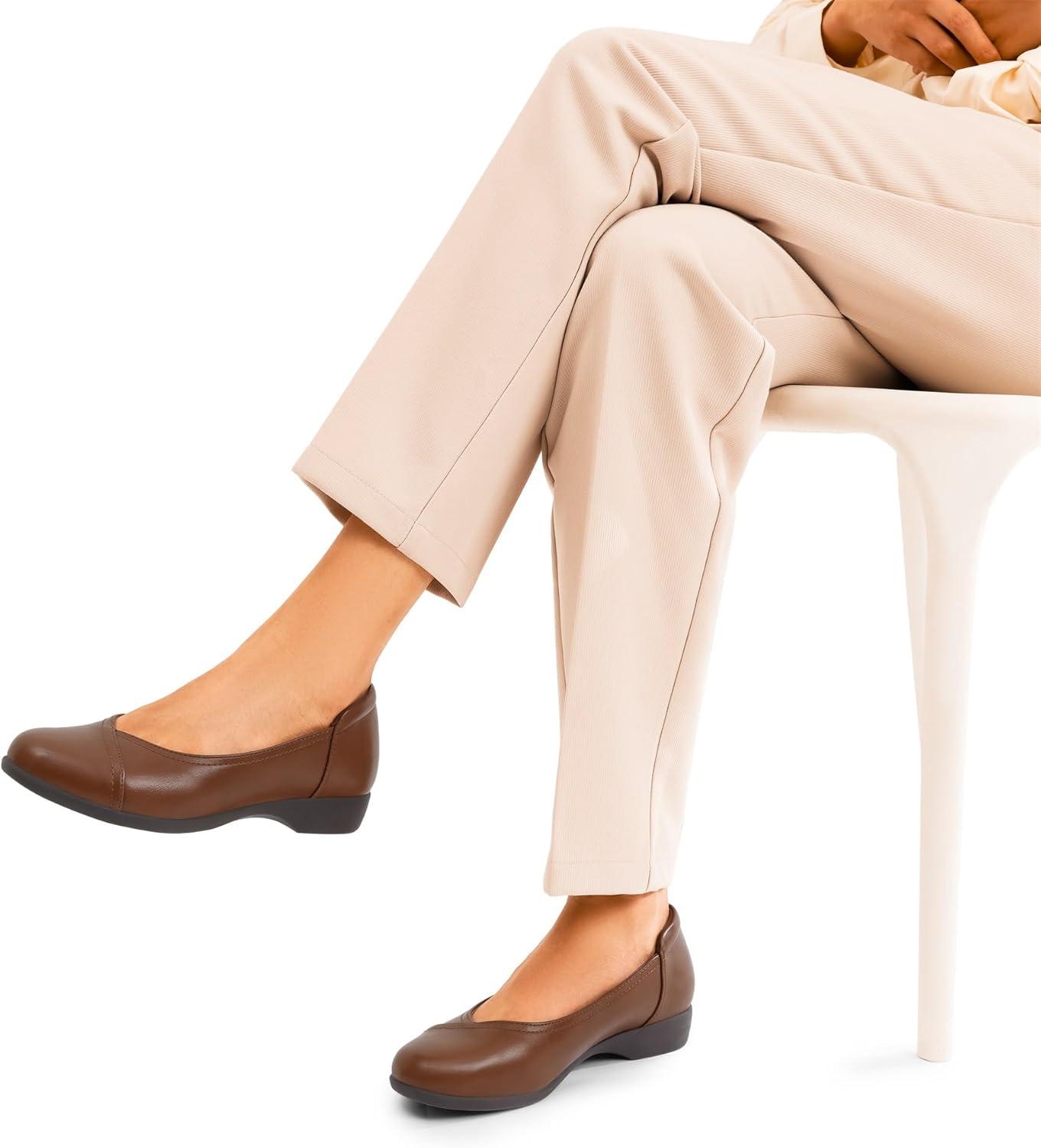 imageDREAM PAIRS Womens Ballet Flats Comfortable Slip On Business Office Dress Shoes for Women Dressy and Work with 3D Molded InsoleBrown