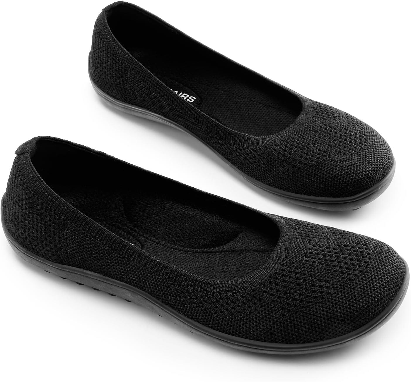 imageDREAM PAIRS Womens Ballet Flats Wide Toe Box Knit Flats for Women with Arch Support Comfortable Slip On Dressy Travel Work Business Office Shoes for WomenBlack