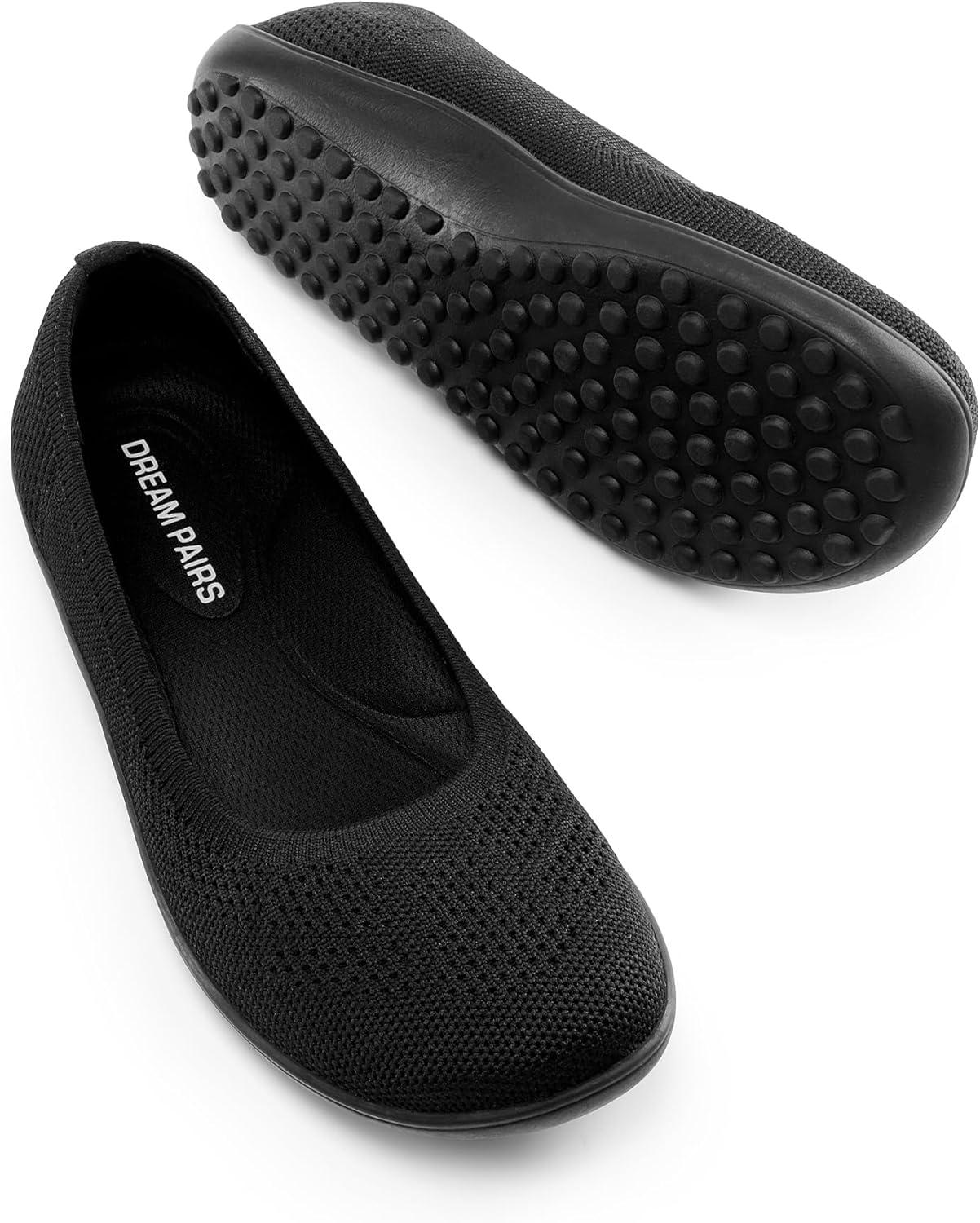 imageDREAM PAIRS Womens Ballet Flats Wide Toe Box Knit Flats for Women with Arch Support Comfortable Slip On Dressy Travel Work Business Office Shoes for WomenBlack