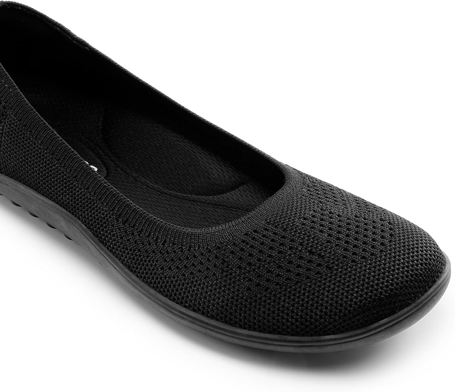 imageDREAM PAIRS Womens Ballet Flats Wide Toe Box Knit Flats for Women with Arch Support Comfortable Slip On Dressy Travel Work Business Office Shoes for WomenBlack