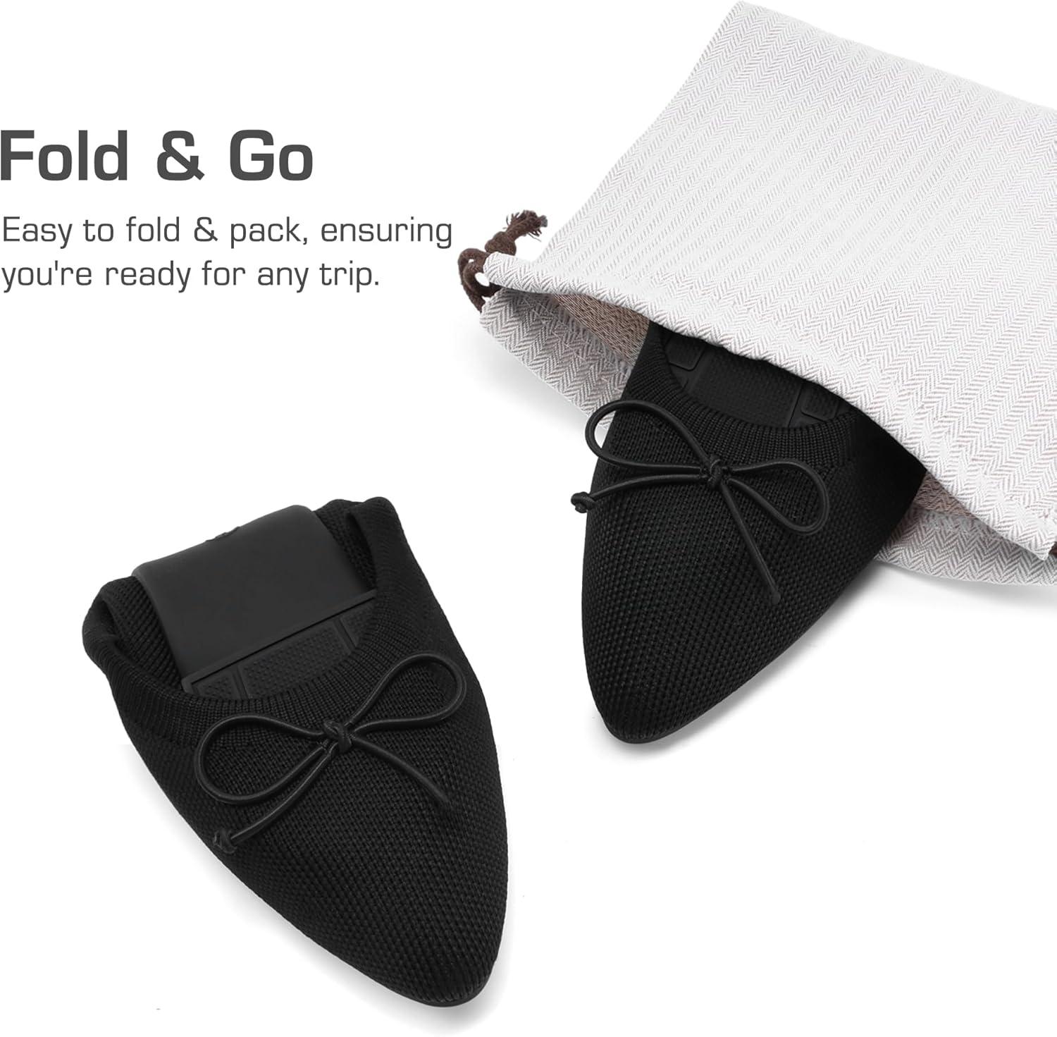 imageDREAM PAIRS Womens Ballet Knit Flats Foldable Pointed Toe Comfortable Dressy Flat Shoes with BowKnot Casual Business Work OfficeBlack