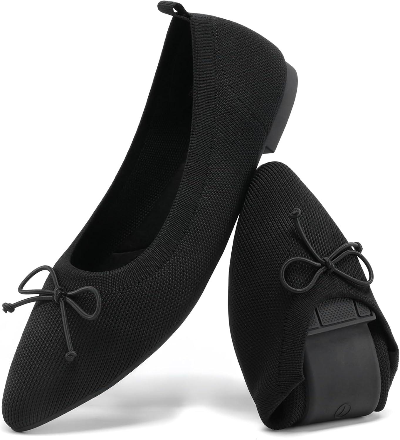 imageDREAM PAIRS Womens Ballet Knit Flats Foldable Pointed Toe Comfortable Dressy Flat Shoes with BowKnot Casual Business Work OfficeBlack