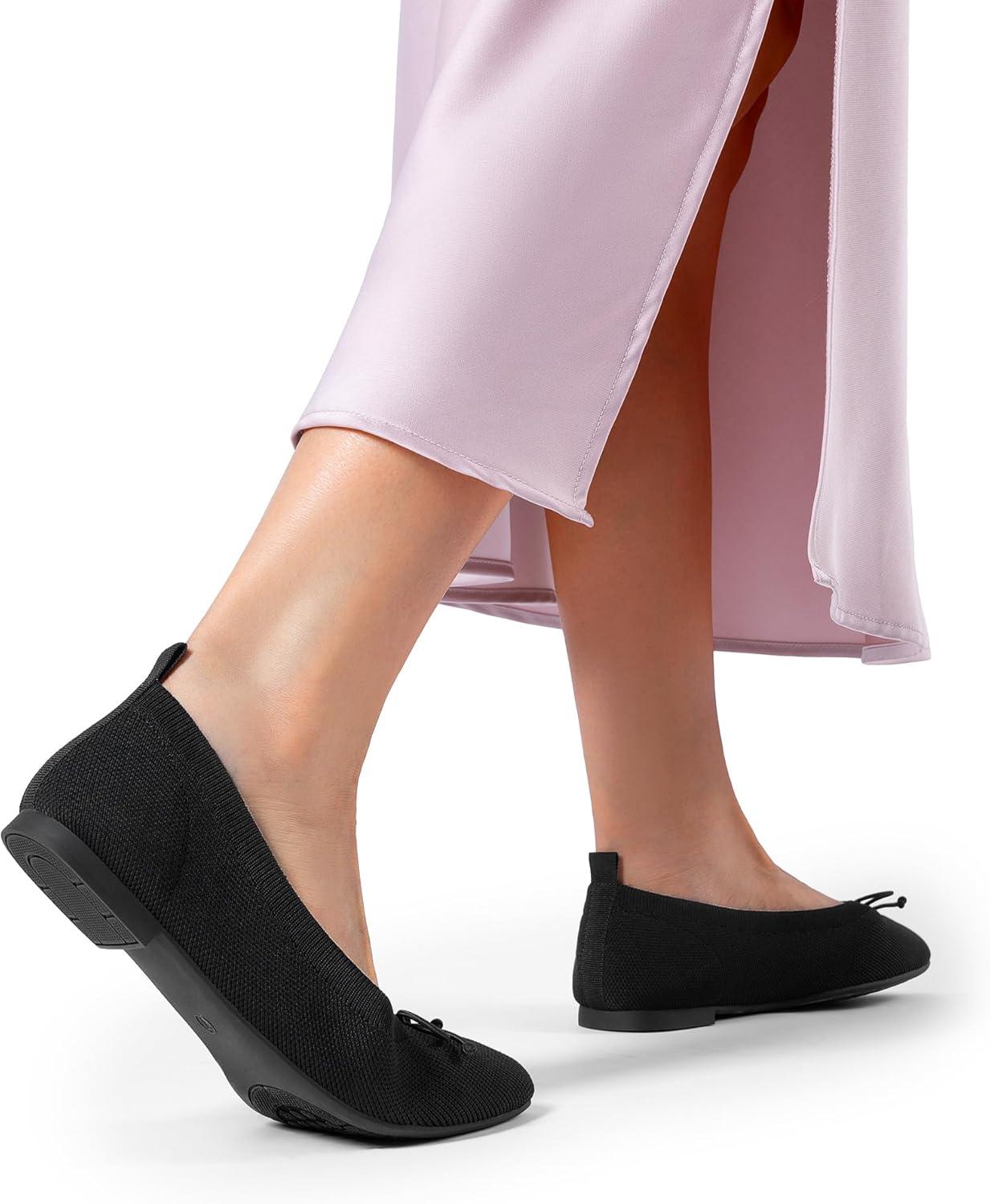 imageDREAM PAIRS Womens Ballet Knit Flats Foldable Pointed Toe Comfortable Dressy Flat Shoes with BowKnot Casual Business Work OfficeBlack