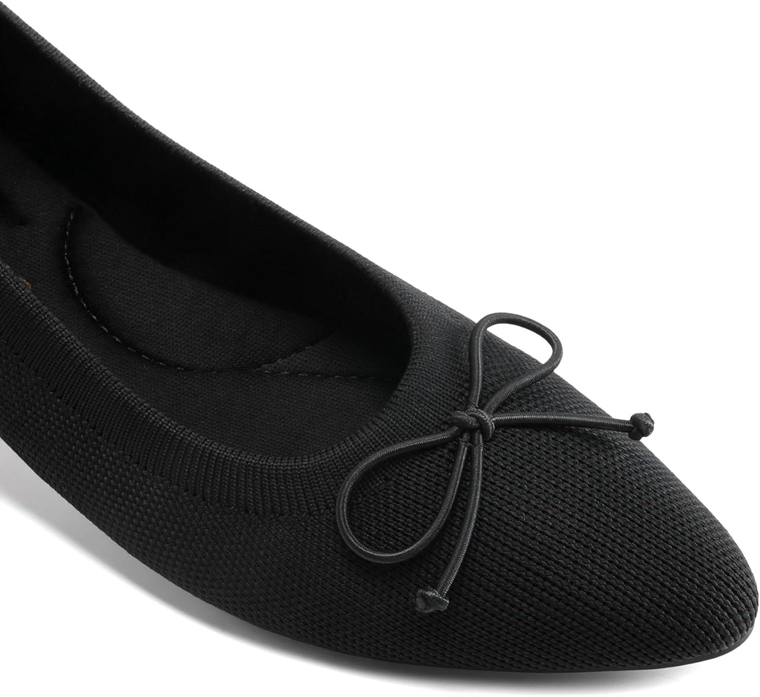 imageDREAM PAIRS Womens Ballet Knit Flats Foldable Pointed Toe Comfortable Dressy Flat Shoes with BowKnot Casual Business Work OfficeBlack