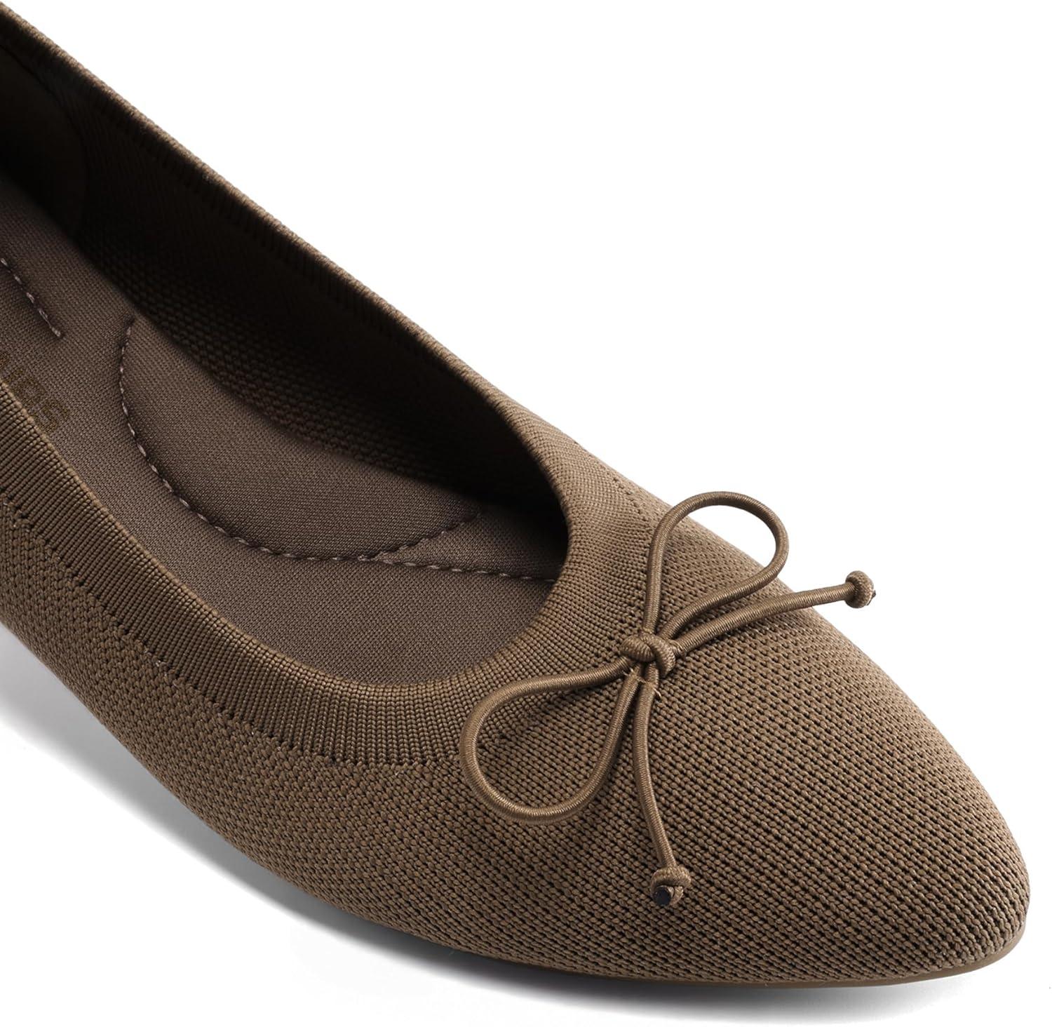 imageDREAM PAIRS Womens Ballet Knit Flats Foldable Pointed Toe Comfortable Dressy Flat Shoes with BowKnot Casual Business Work OfficeBrown