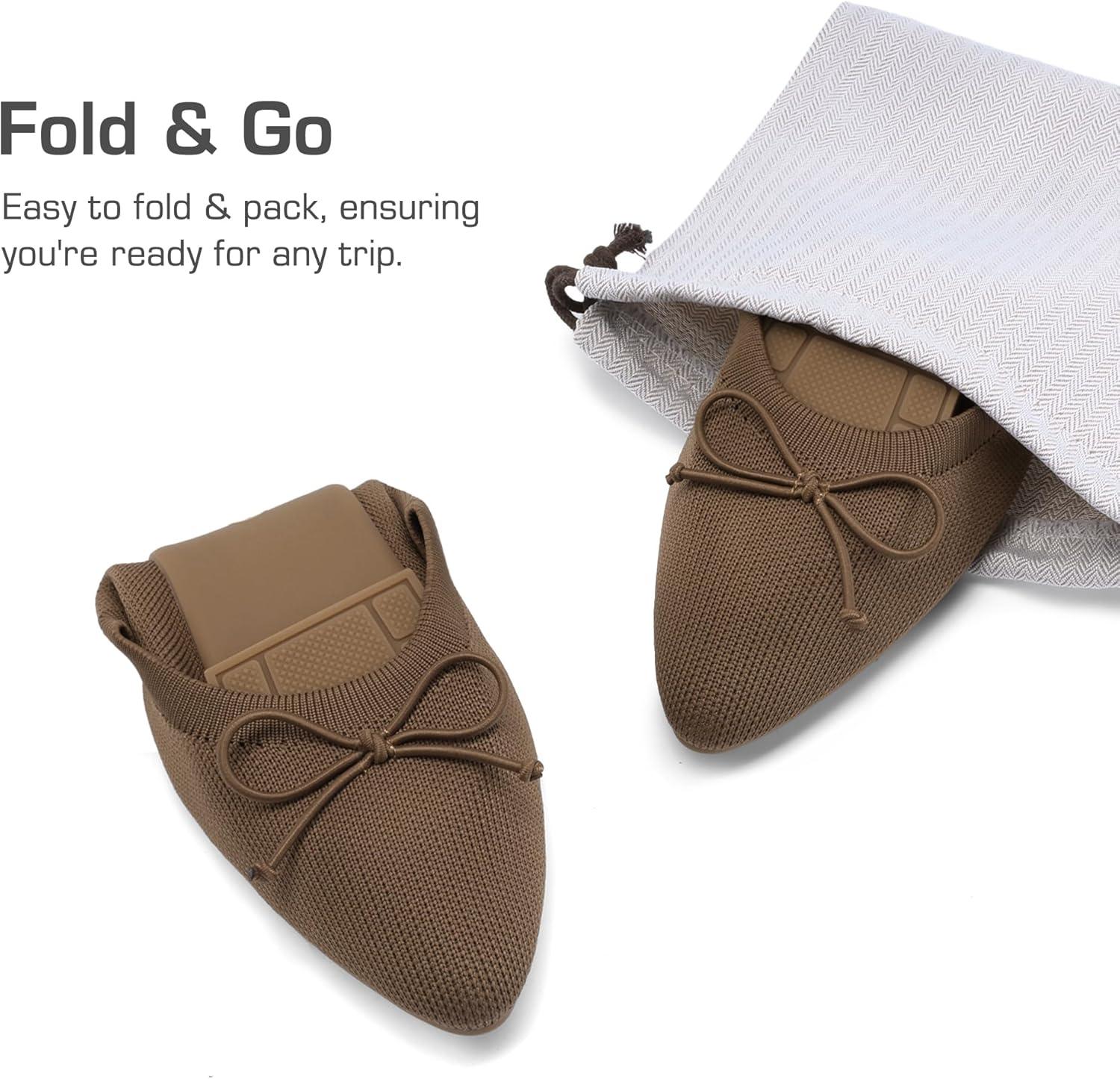 imageDREAM PAIRS Womens Ballet Knit Flats Foldable Pointed Toe Comfortable Dressy Flat Shoes with BowKnot Casual Business Work OfficeBrown