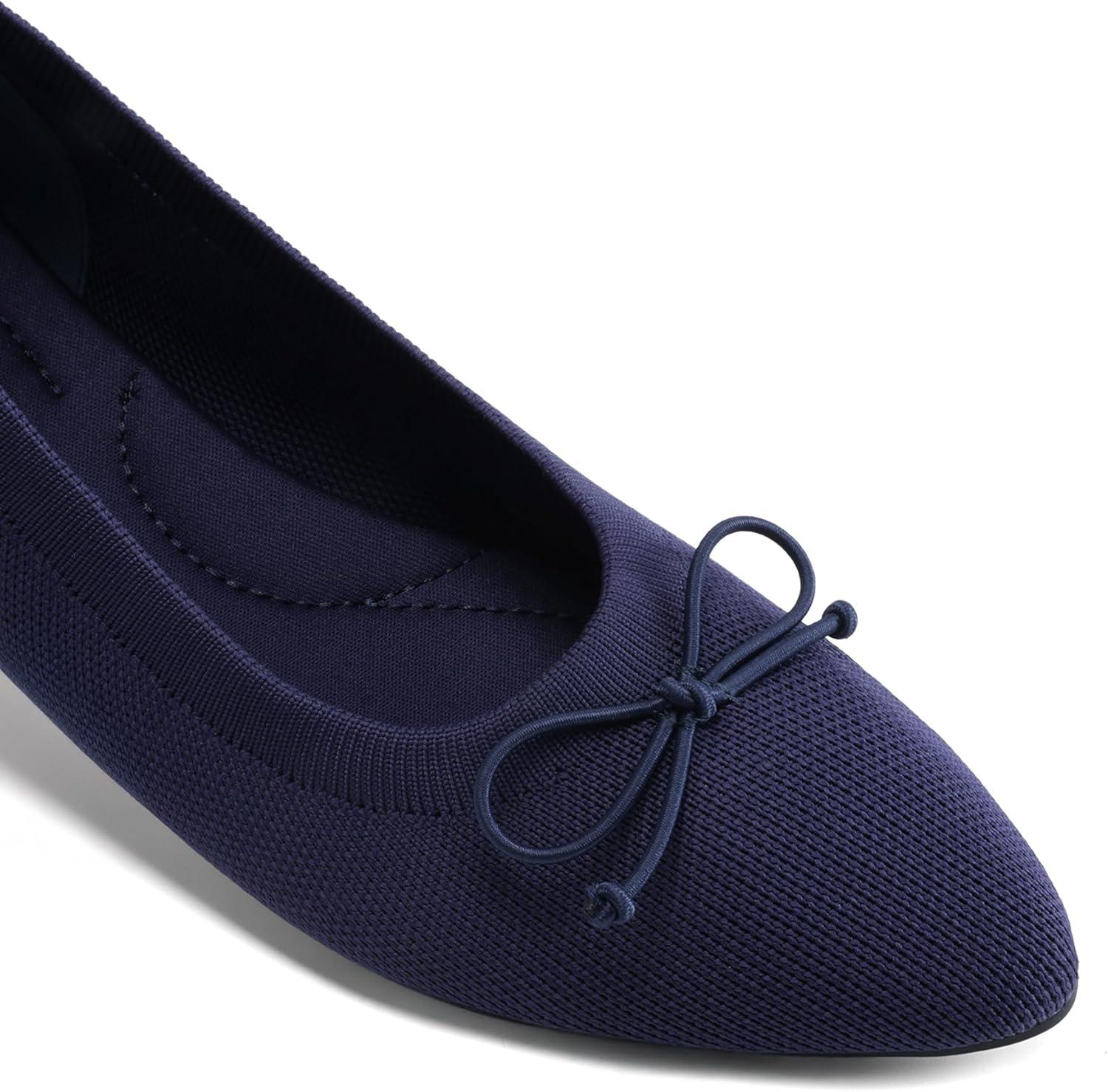 imageDREAM PAIRS Womens Ballet Knit Flats Foldable Pointed Toe Comfortable Dressy Flat Shoes with BowKnot Casual Business Work OfficeNavy