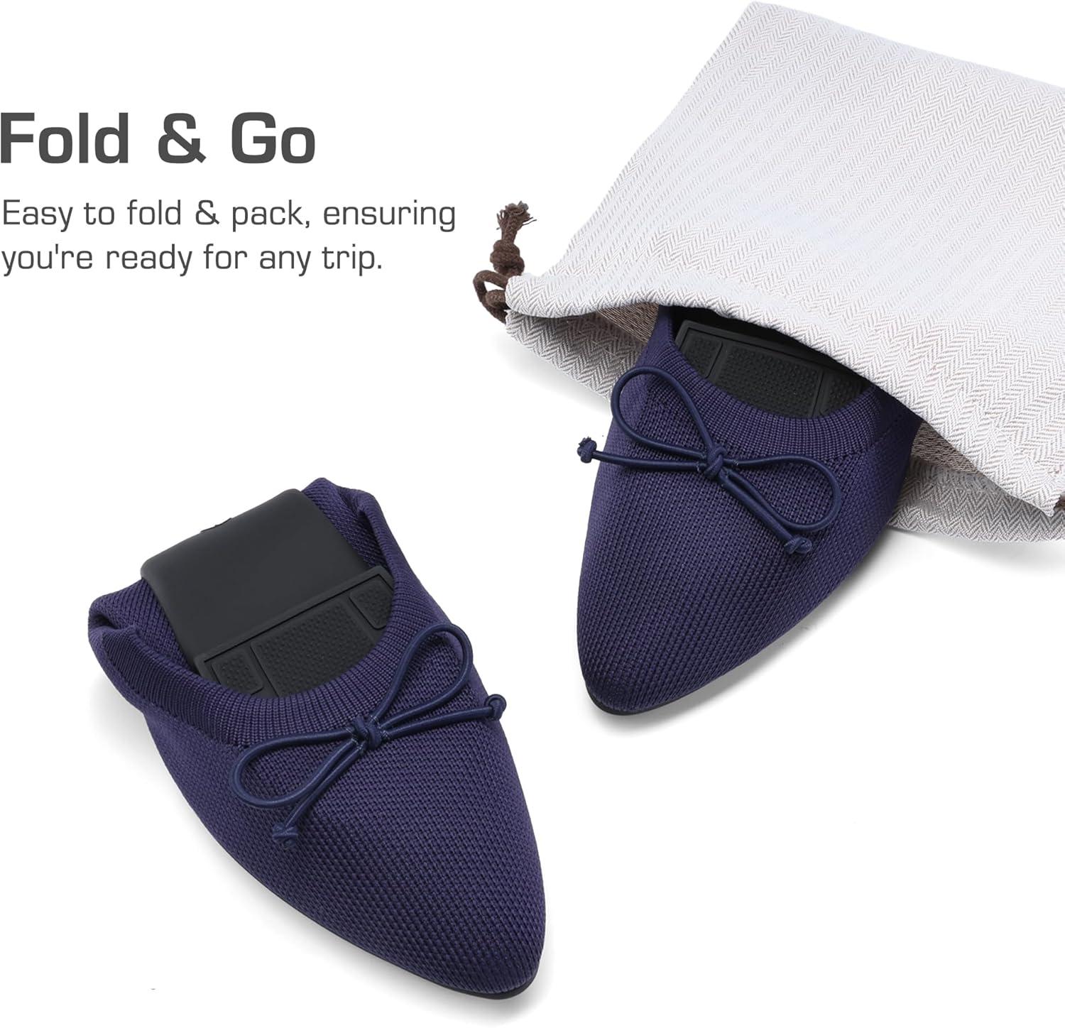 imageDREAM PAIRS Womens Ballet Knit Flats Foldable Pointed Toe Comfortable Dressy Flat Shoes with BowKnot Casual Business Work OfficeNavy