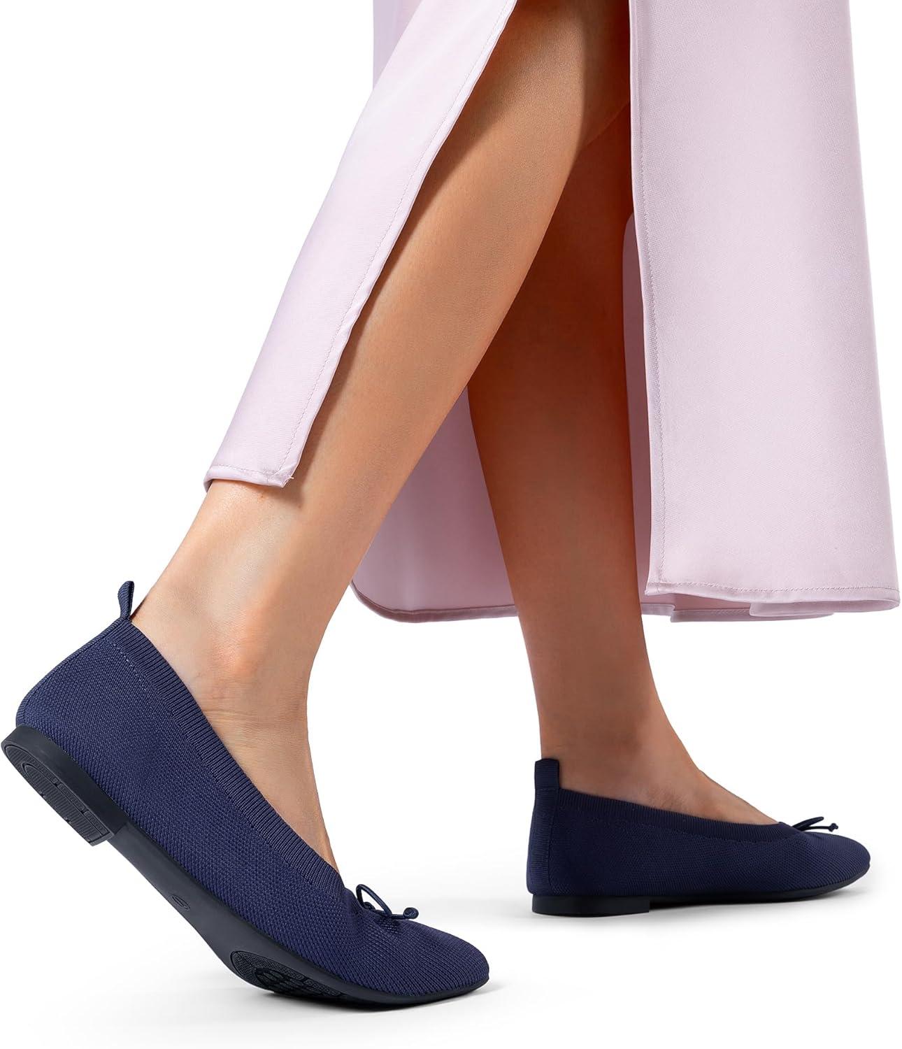 imageDREAM PAIRS Womens Ballet Knit Flats Foldable Pointed Toe Comfortable Dressy Flat Shoes with BowKnot Casual Business Work OfficeNavy
