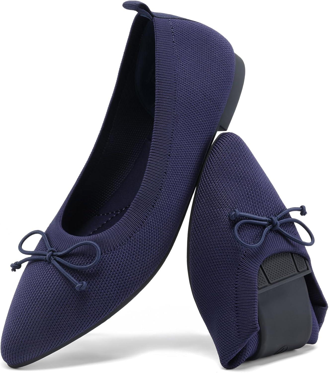 imageDREAM PAIRS Womens Ballet Knit Flats Foldable Pointed Toe Comfortable Dressy Flat Shoes with BowKnot Casual Business Work OfficeNavy
