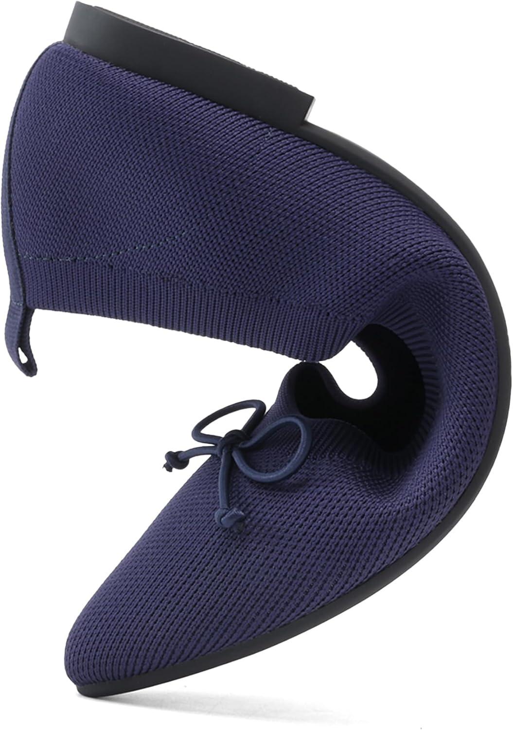imageDREAM PAIRS Womens Ballet Knit Flats Foldable Pointed Toe Comfortable Dressy Flat Shoes with BowKnot Casual Business Work OfficeNavy