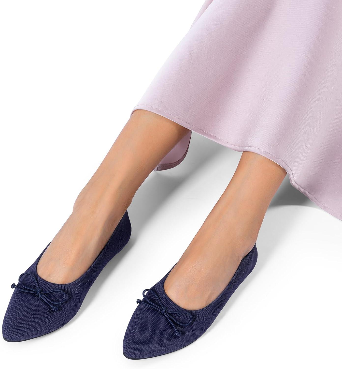 imageDREAM PAIRS Womens Ballet Knit Flats Foldable Pointed Toe Comfortable Dressy Flat Shoes with BowKnot Casual Business Work OfficeNavy