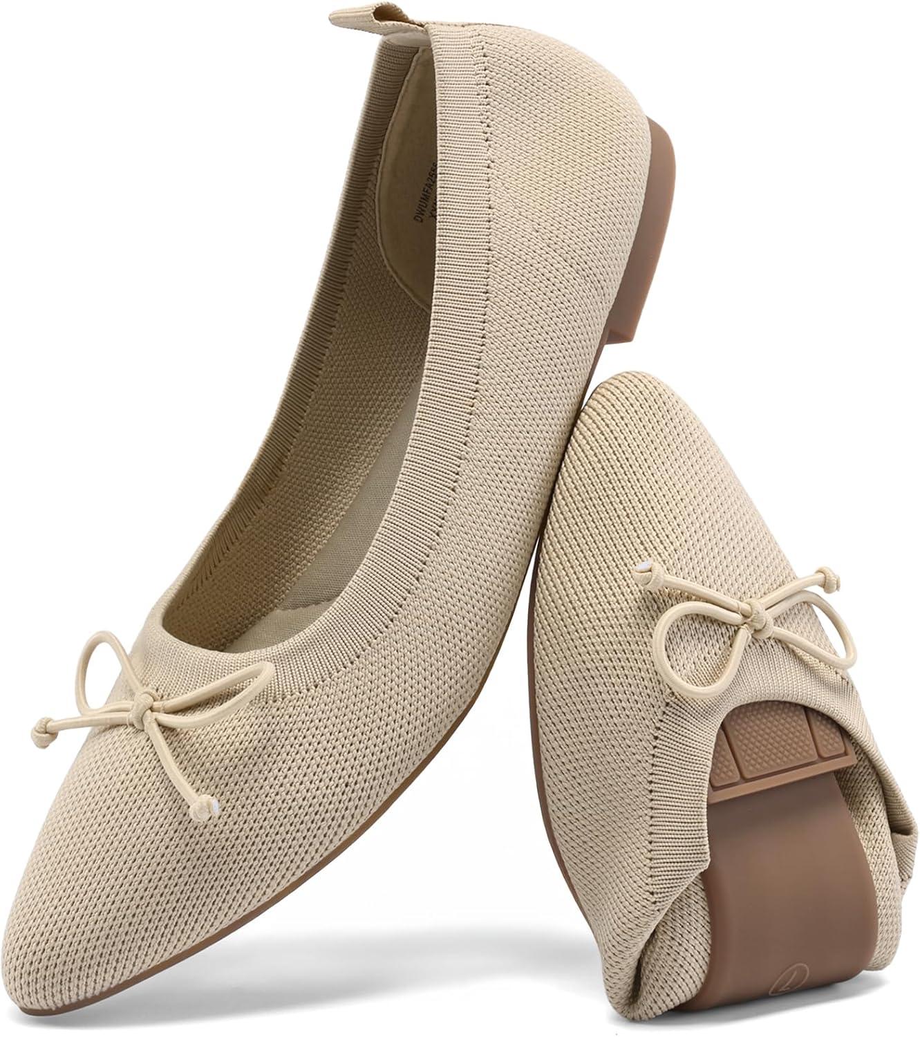 imageDREAM PAIRS Womens Ballet Knit Flats Foldable Pointed Toe Comfortable Dressy Flat Shoes with BowKnot Casual Business Work OfficeNude