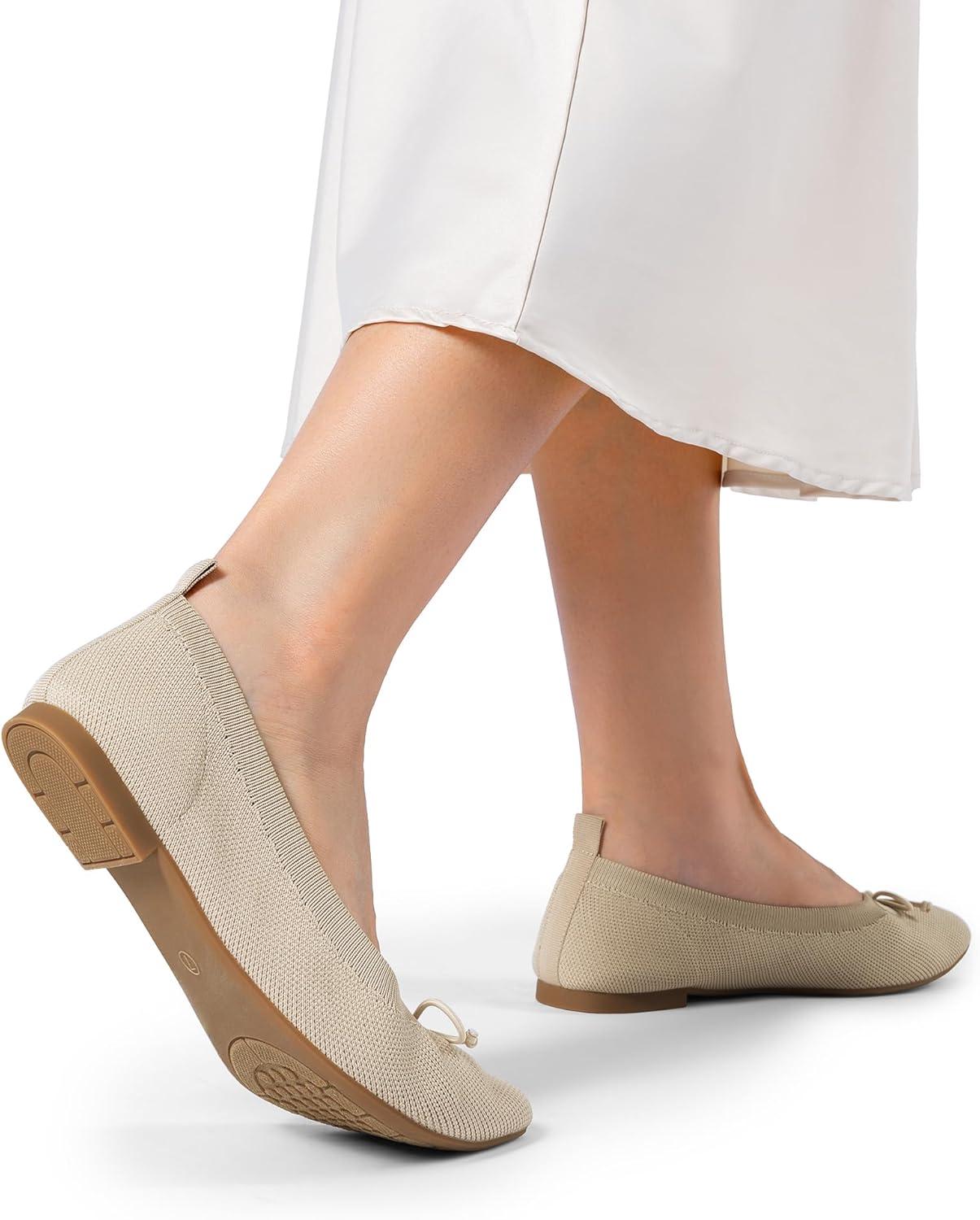imageDREAM PAIRS Womens Ballet Knit Flats Foldable Pointed Toe Comfortable Dressy Flat Shoes with BowKnot Casual Business Work OfficeNude