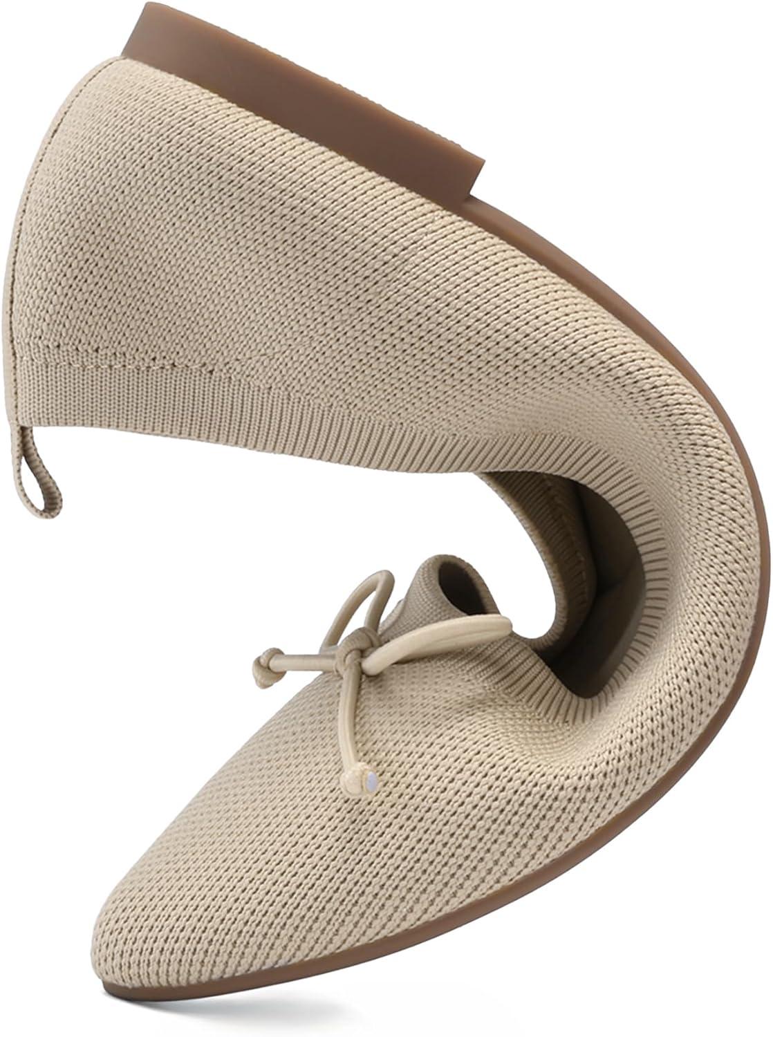 imageDREAM PAIRS Womens Ballet Knit Flats Foldable Pointed Toe Comfortable Dressy Flat Shoes with BowKnot Casual Business Work OfficeNude