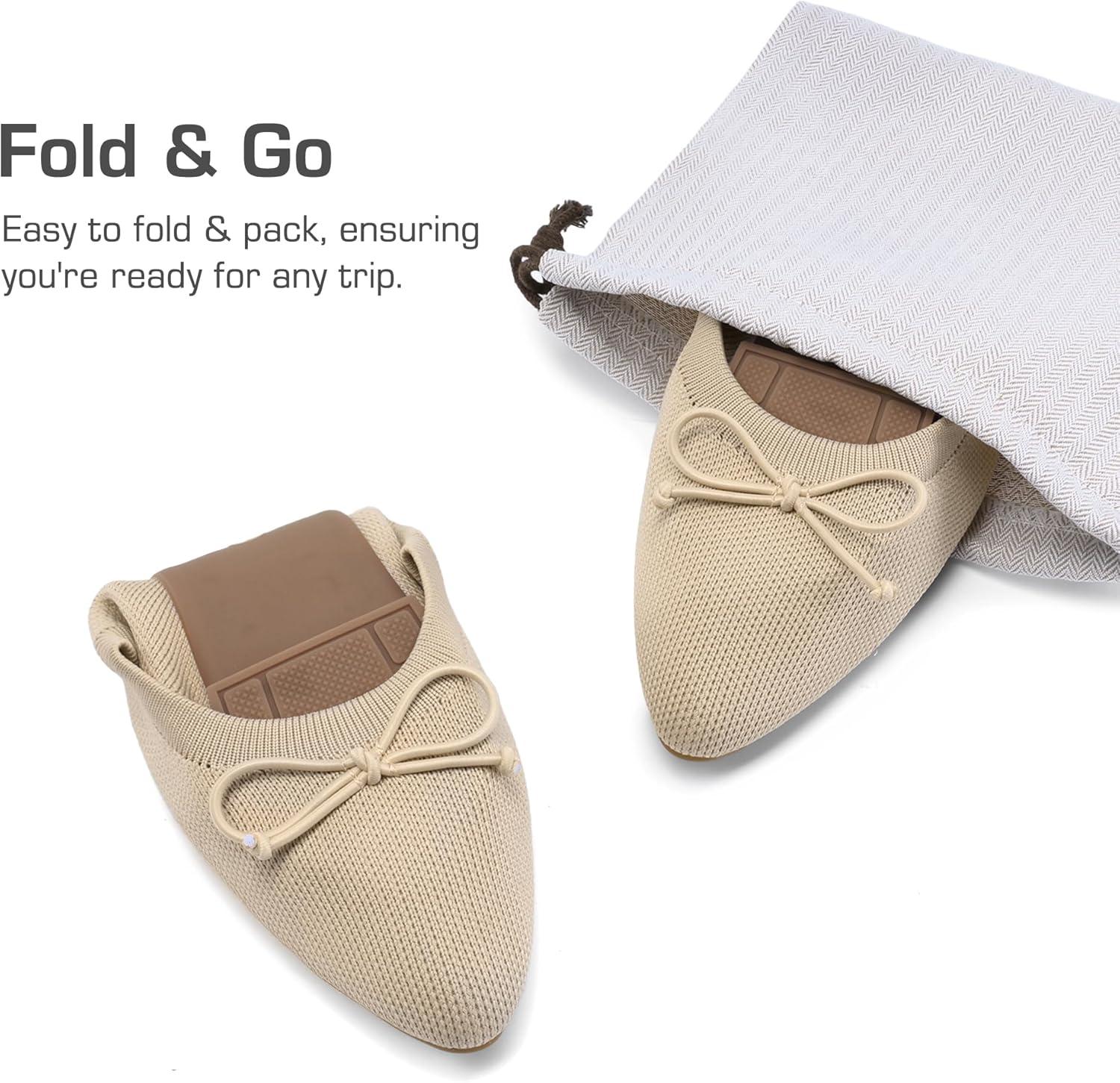 imageDREAM PAIRS Womens Ballet Knit Flats Foldable Pointed Toe Comfortable Dressy Flat Shoes with BowKnot Casual Business Work OfficeNude