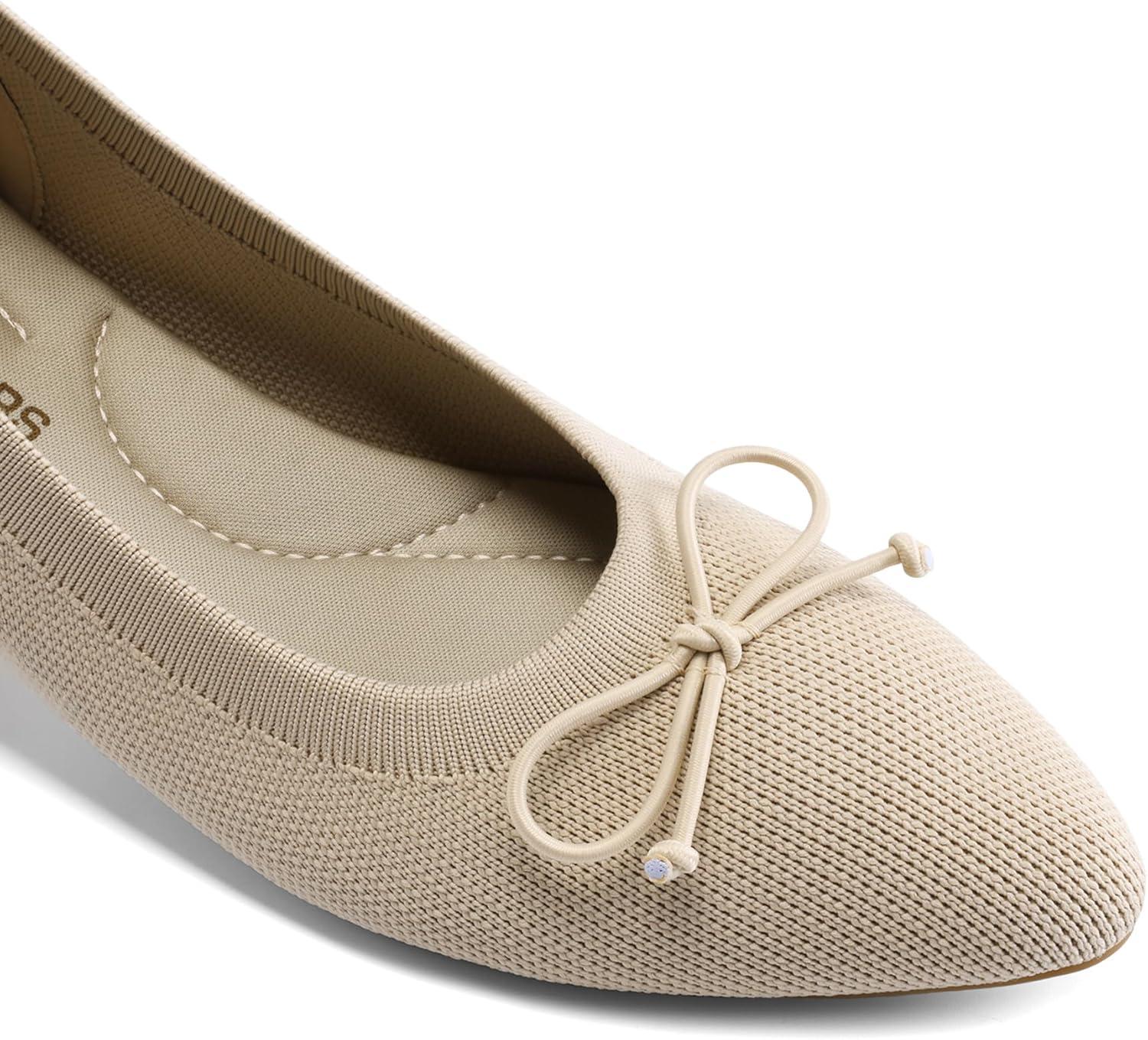 imageDREAM PAIRS Womens Ballet Knit Flats Foldable Pointed Toe Comfortable Dressy Flat Shoes with BowKnot Casual Business Work OfficeNude