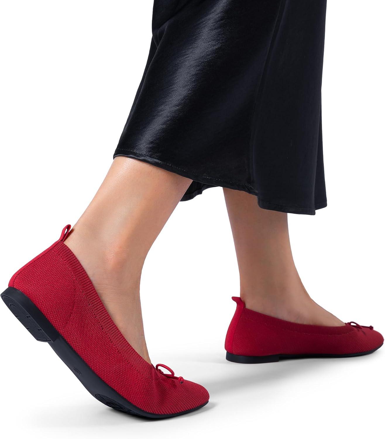 imageDREAM PAIRS Womens Ballet Knit Flats Foldable Pointed Toe Comfortable Dressy Flat Shoes with BowKnot Casual Business Work OfficeRed