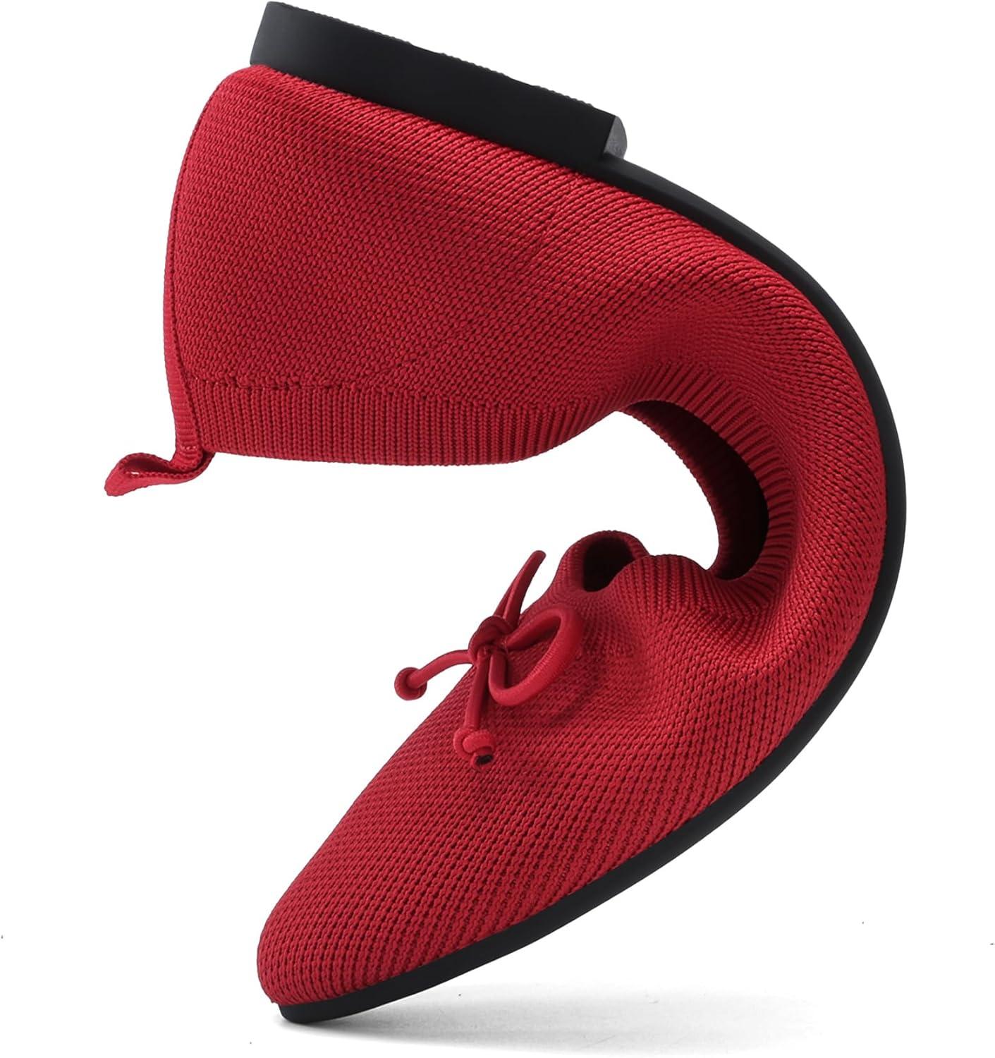 imageDREAM PAIRS Womens Ballet Knit Flats Foldable Pointed Toe Comfortable Dressy Flat Shoes with BowKnot Casual Business Work OfficeRed