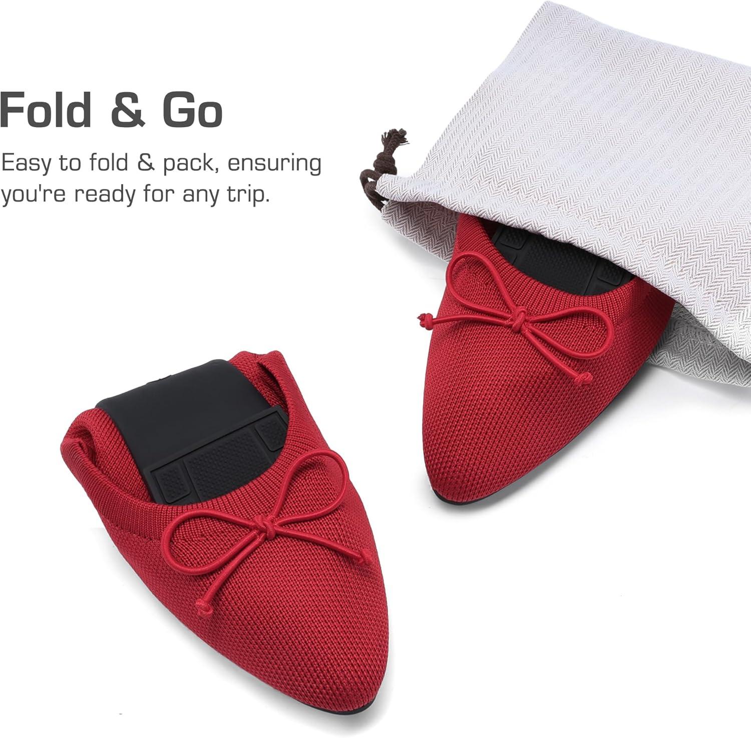 imageDREAM PAIRS Womens Ballet Knit Flats Foldable Pointed Toe Comfortable Dressy Flat Shoes with BowKnot Casual Business Work OfficeRed