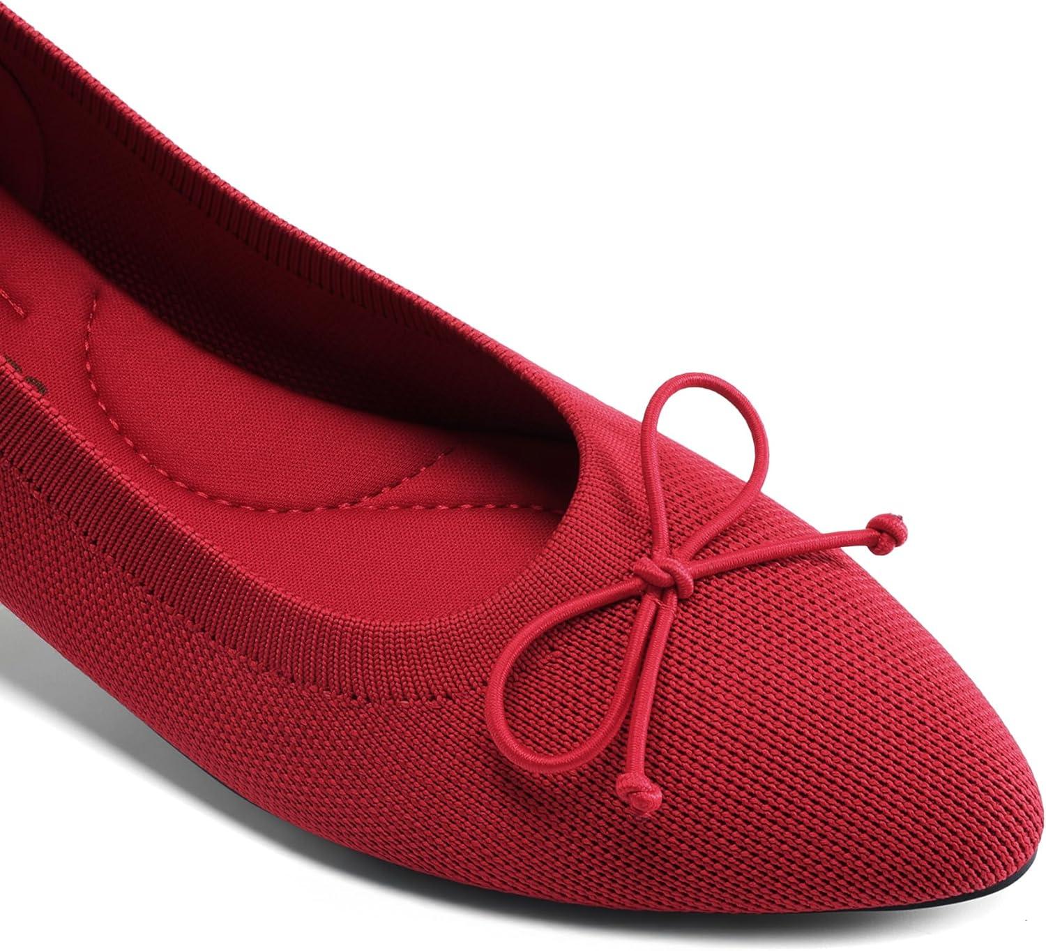 imageDREAM PAIRS Womens Ballet Knit Flats Foldable Pointed Toe Comfortable Dressy Flat Shoes with BowKnot Casual Business Work OfficeRed