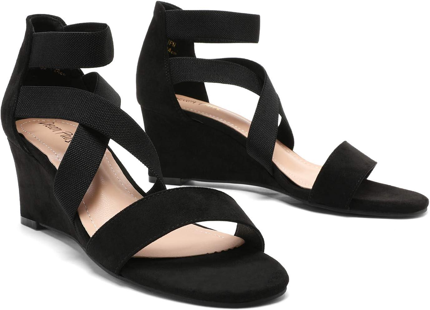imageDREAM PAIRS Womens Black Open Toe Strappy Dress Wedge Sandals Size 95 BM US Innis2Black