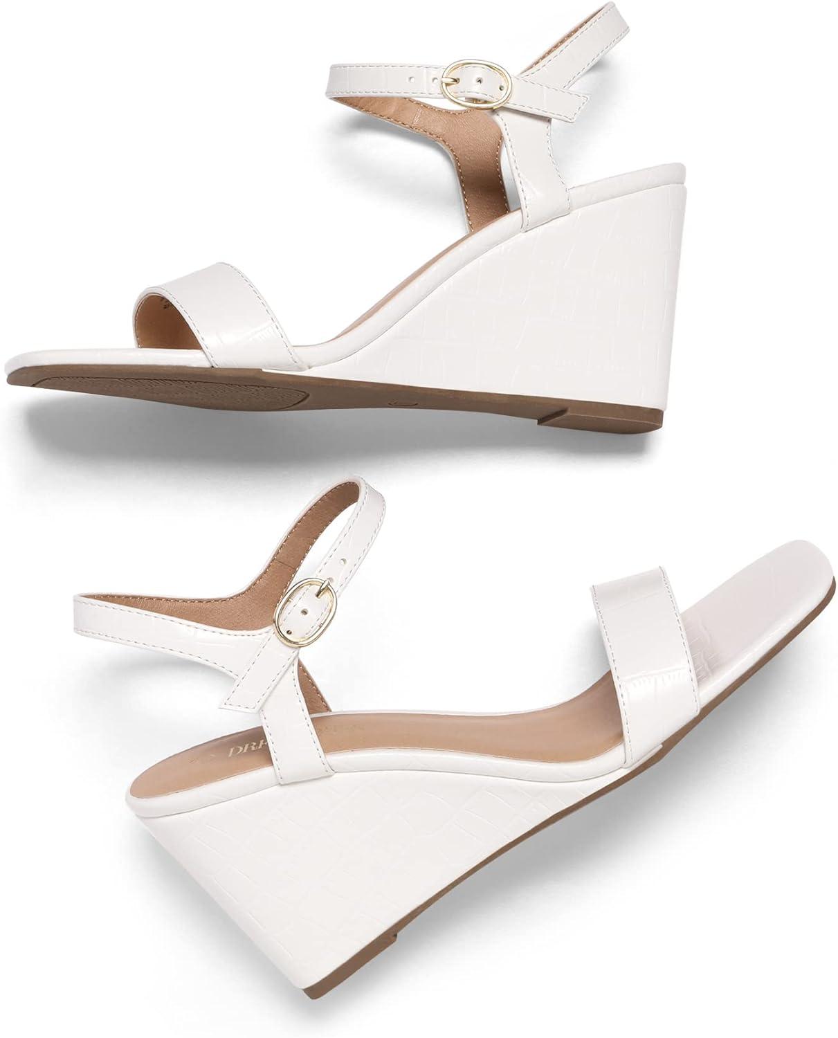 imageDREAM PAIRS Womens Casual Dressy Wedge Sandals Cute Square Toe and Buckle Ankle Strappy Slingback Wedding ShoesSdpw224w White Size 8