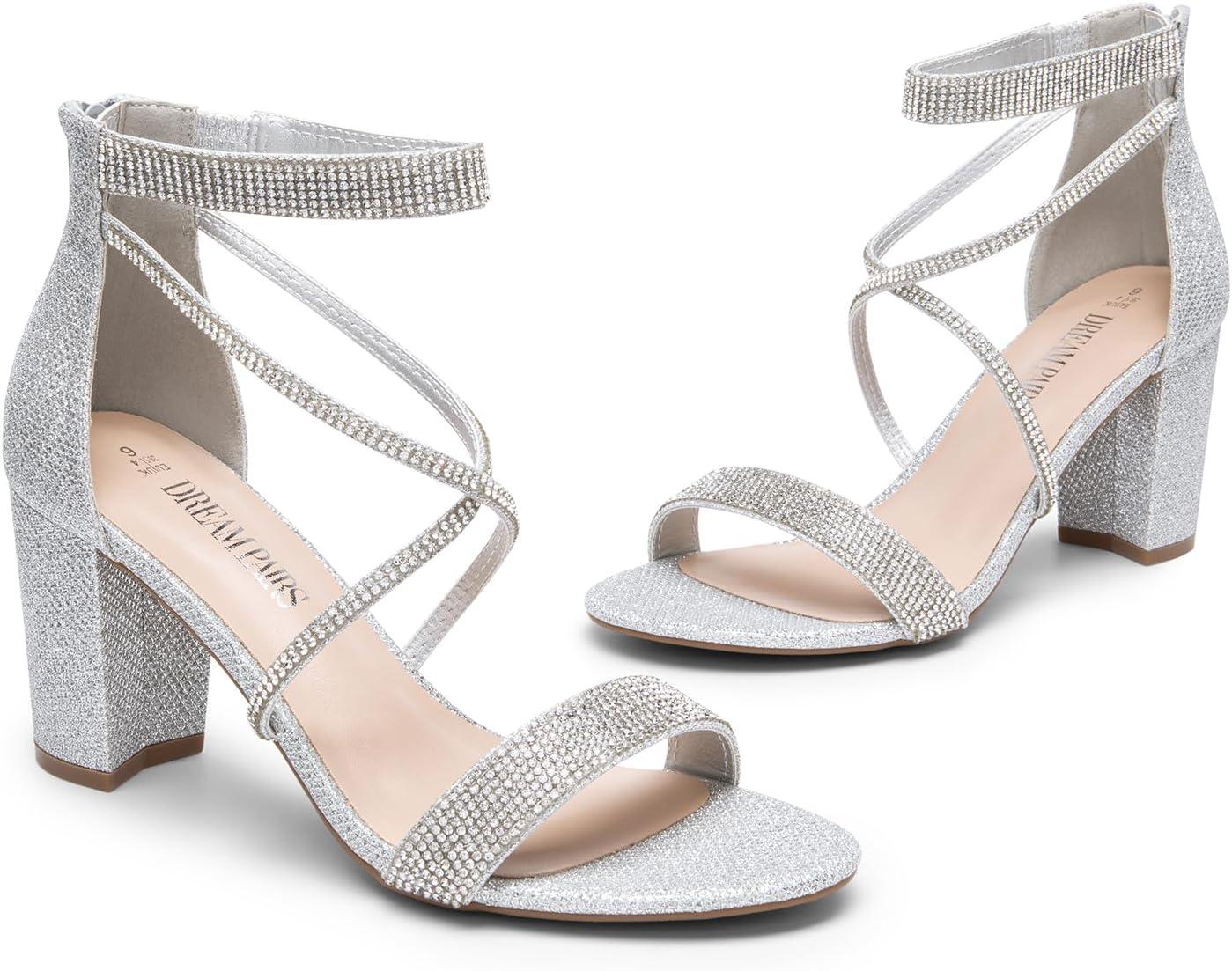 imageDREAM PAIRS Womens Chunk Low Heel Pump SandalsAll Silverglitter
