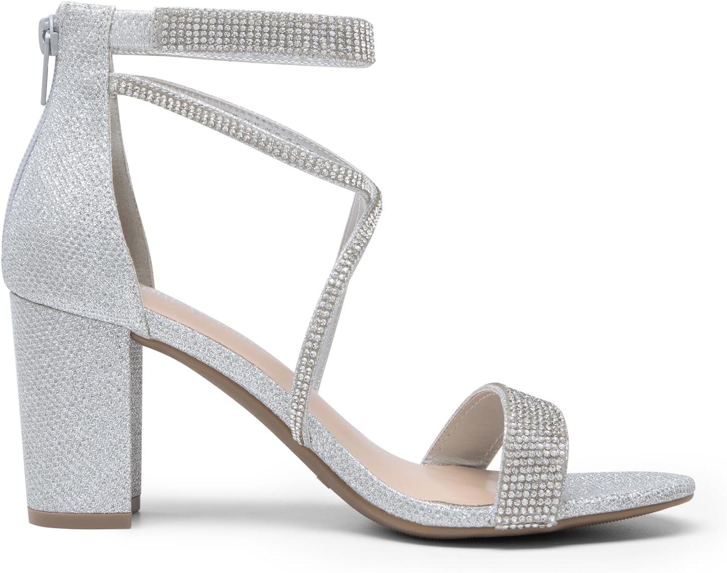 imageDREAM PAIRS Womens Chunk Low Heel Pump SandalsAll Silverglitter