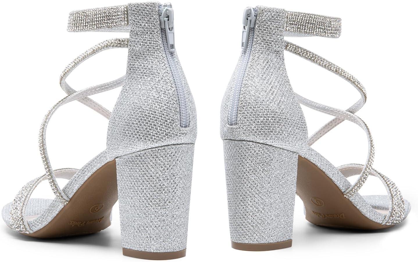 imageDREAM PAIRS Womens Chunk Low Heel Pump SandalsAll Silverglitter