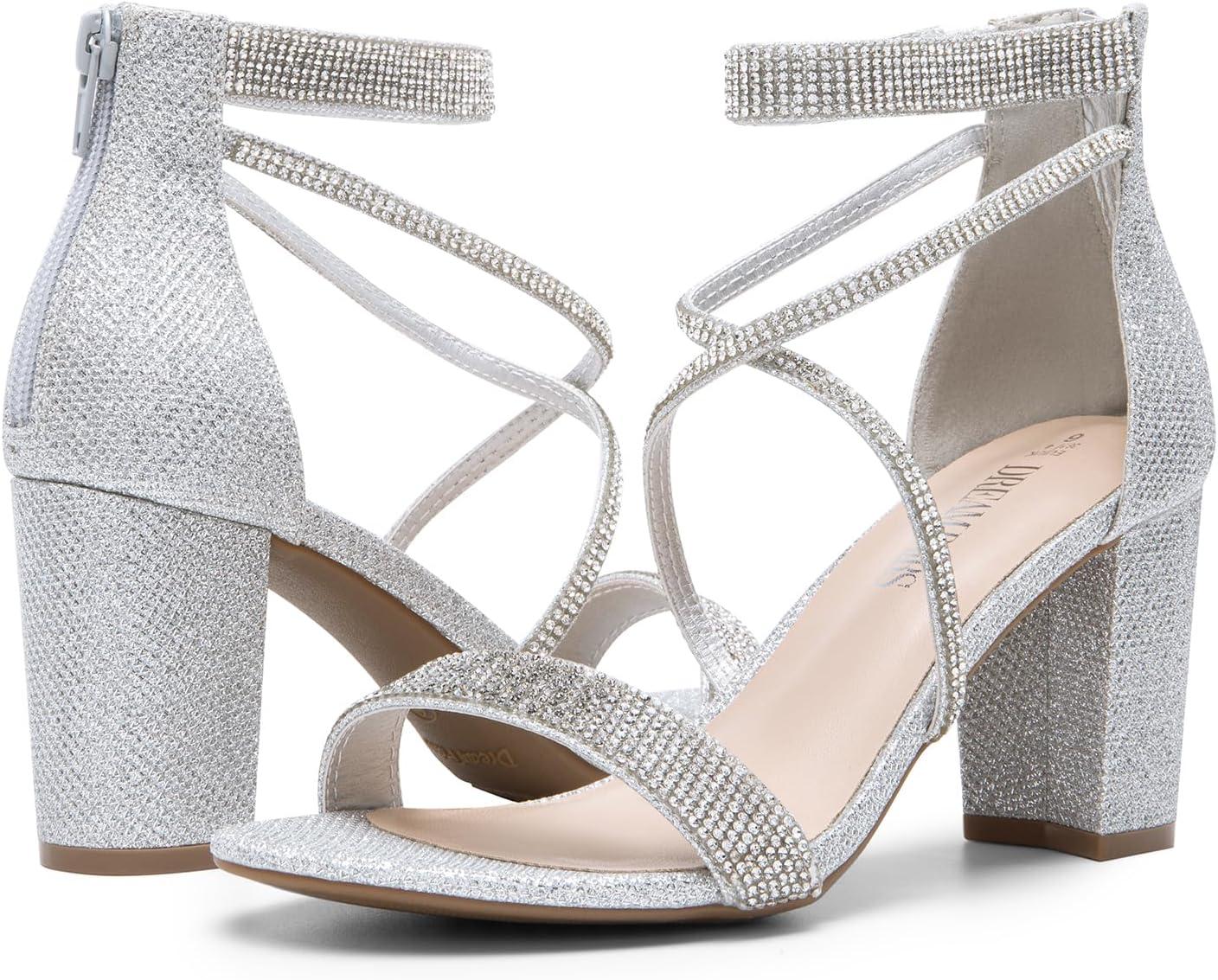 imageDREAM PAIRS Womens Chunk Low Heel Pump SandalsAll Silverglitter