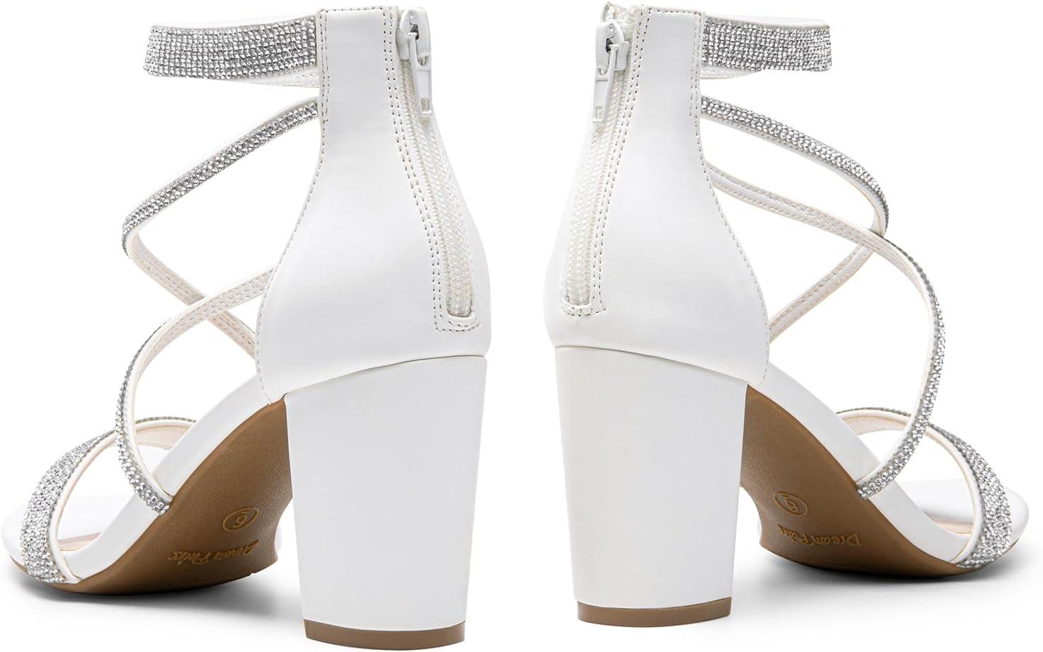 imageDREAM PAIRS Womens Chunk Low Heel Pump SandalsAll Whitepu