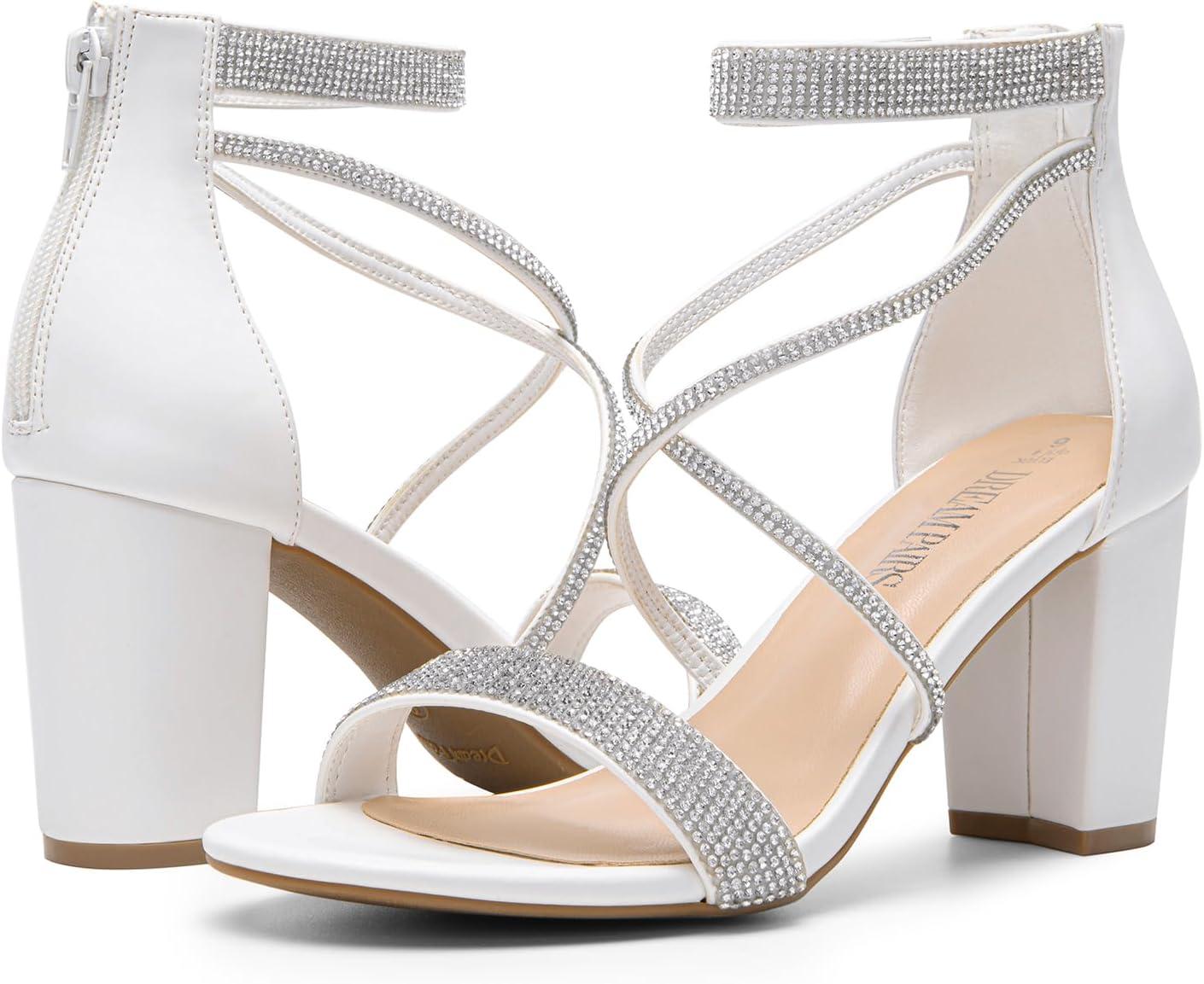 imageDREAM PAIRS Womens Chunk Low Heel Pump SandalsAll Whitepu