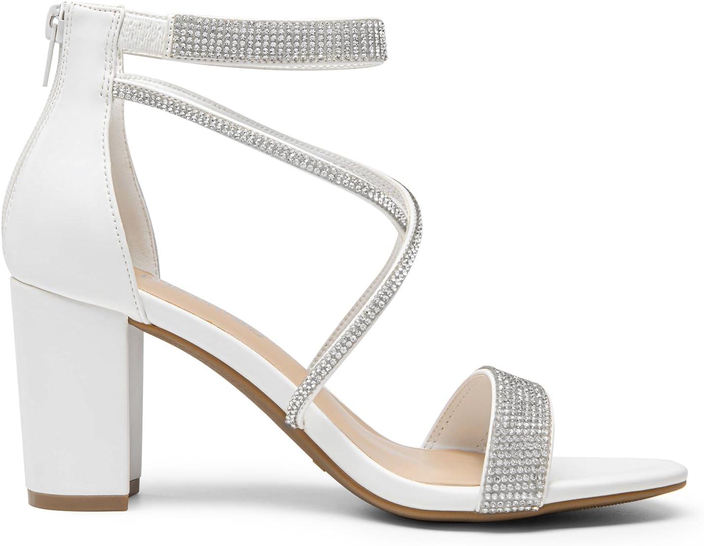 imageDREAM PAIRS Womens Chunk Low Heel Pump SandalsAll Whitepu