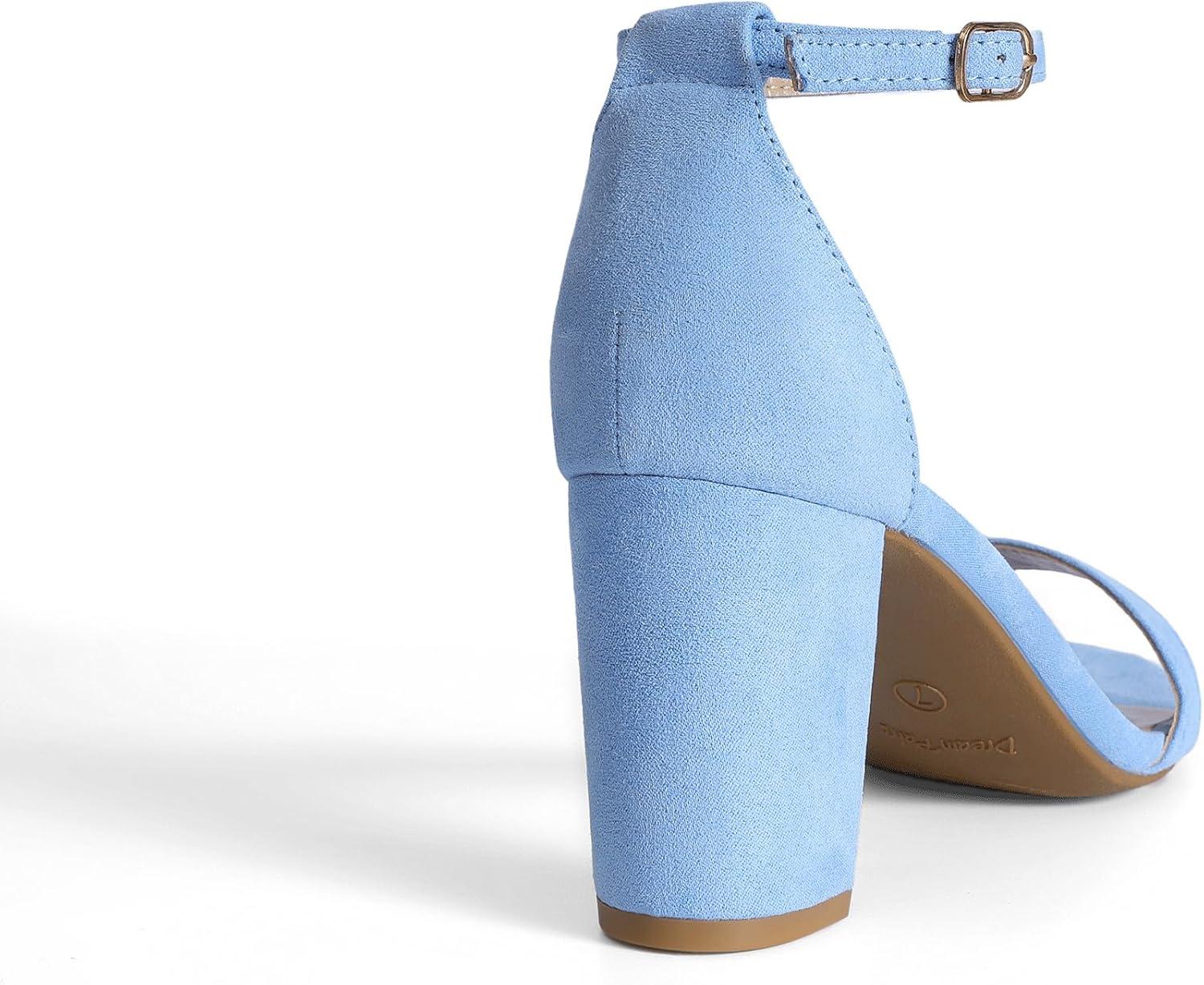 imageDREAM PAIRS Womens Chunk Low Heel Pump SandalsBabyBlueSuede