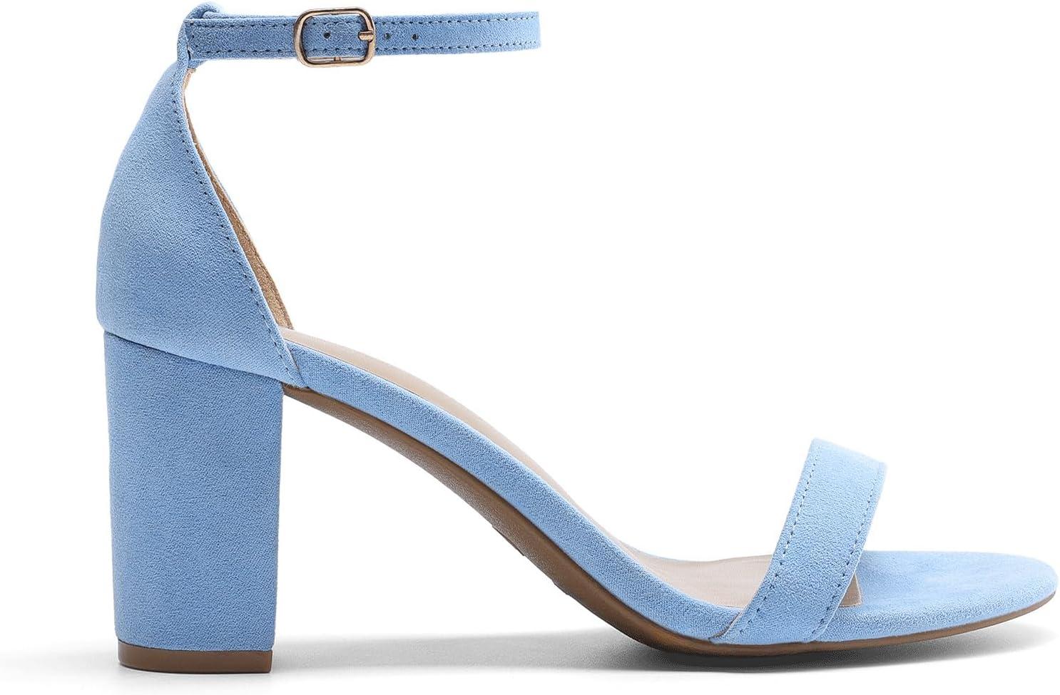 imageDREAM PAIRS Womens Chunk Low Heel Pump SandalsBabyBlueSuede